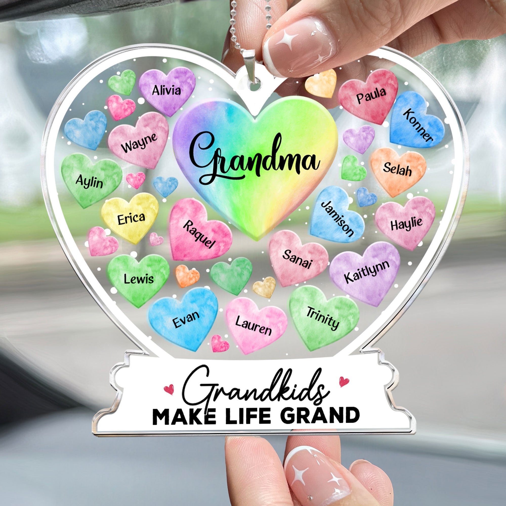 Grandma Hearts Custom Grandkids Names - Personalized Car Ornament ORNA1210