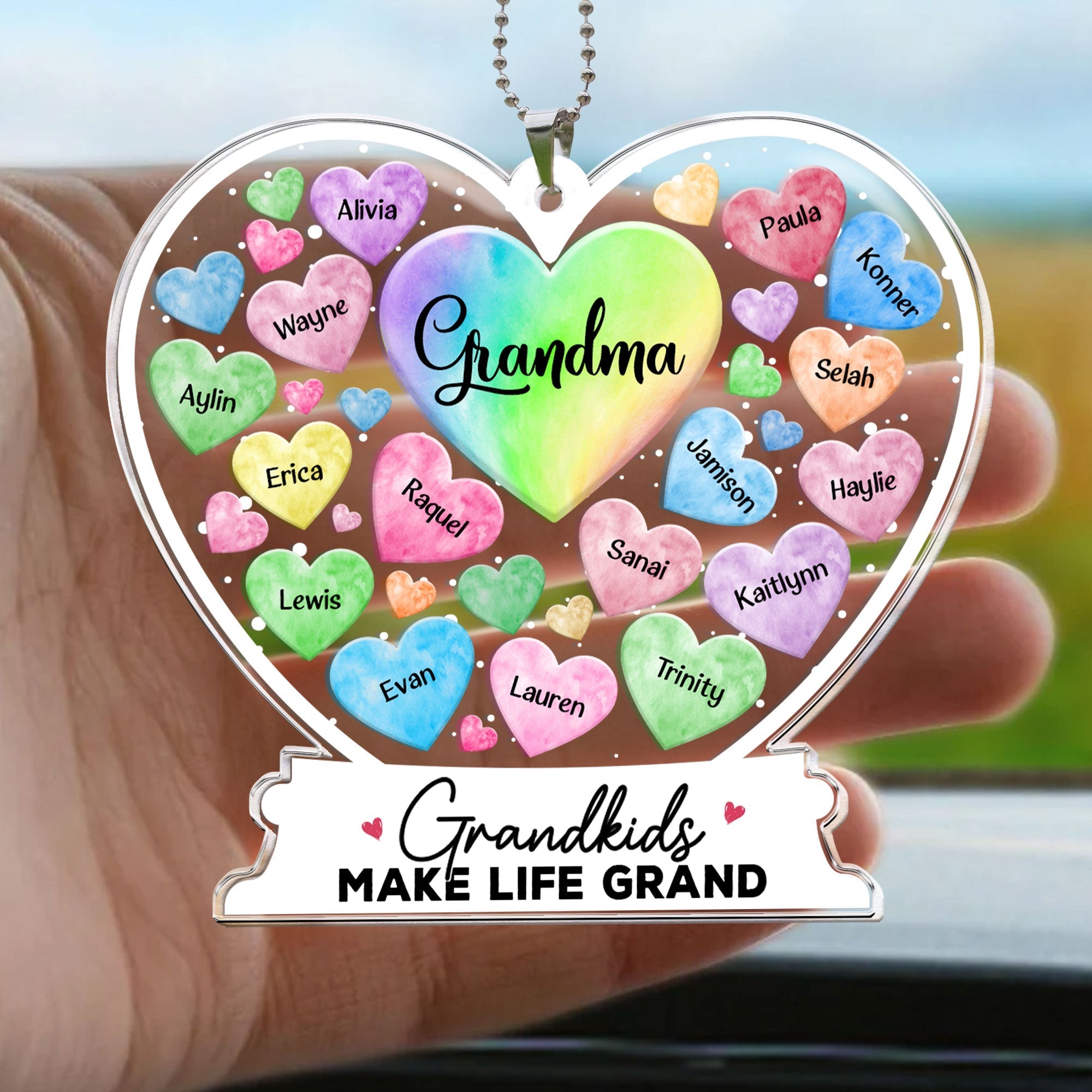 Grandma Hearts Custom Grandkids Names - Personalized Car Ornament ORNA1210