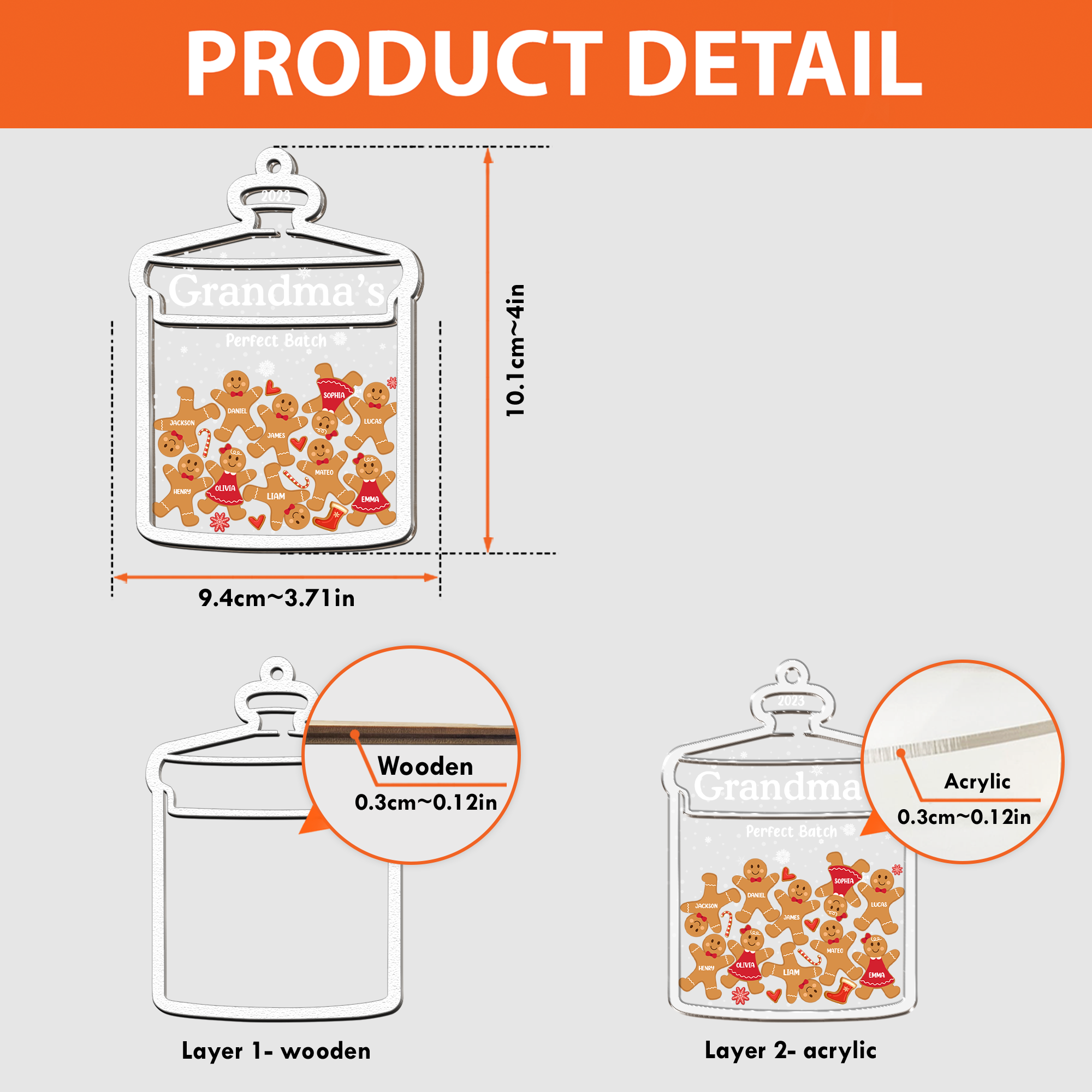 Grandma Perfect Batch Gingerbread - Personalized Wood And Acrylic Ornament ORNA1210