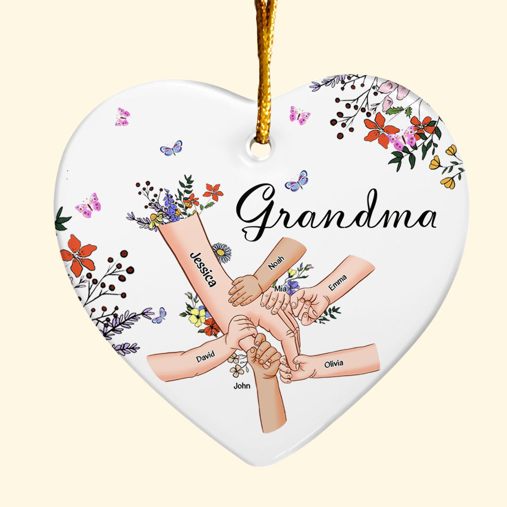 Grandma With Grandkids Holding Hand Wild Floral - Personalized Ceramic Ornament ORNA1210