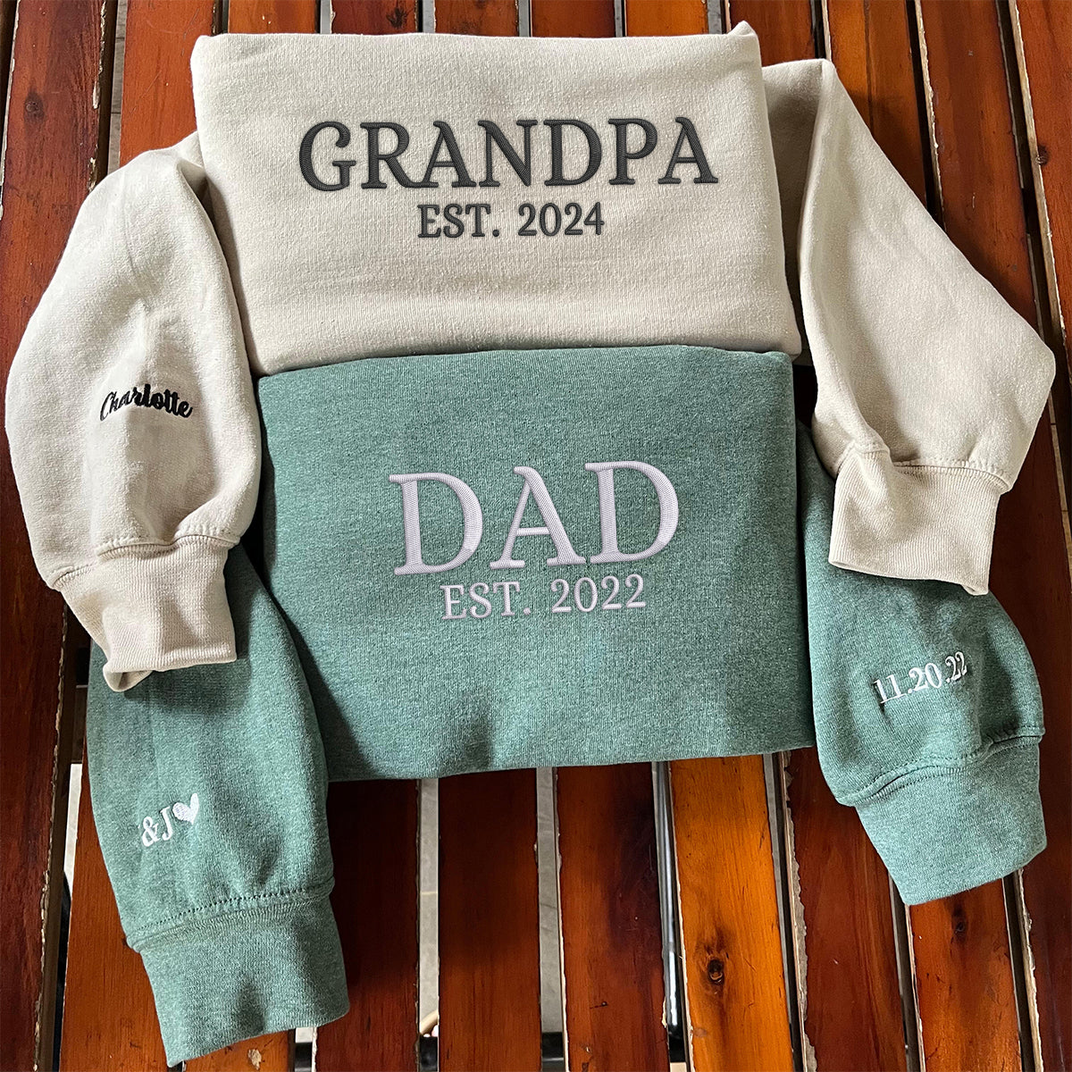 Personalized Grandpa Sweatshirt Embroidered, Grandpa EST Crewneck with Kid Name, Father's Day Gift Idea em4