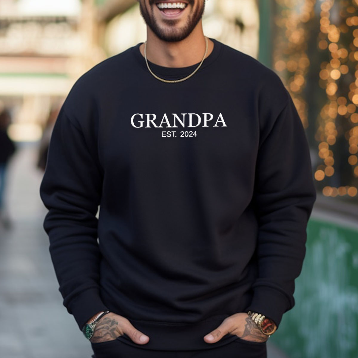 Personalized Grandpa Sweatshirt Embroidered, Grandpa EST Crewneck with Kid Name, Father's Day Gift Idea em4