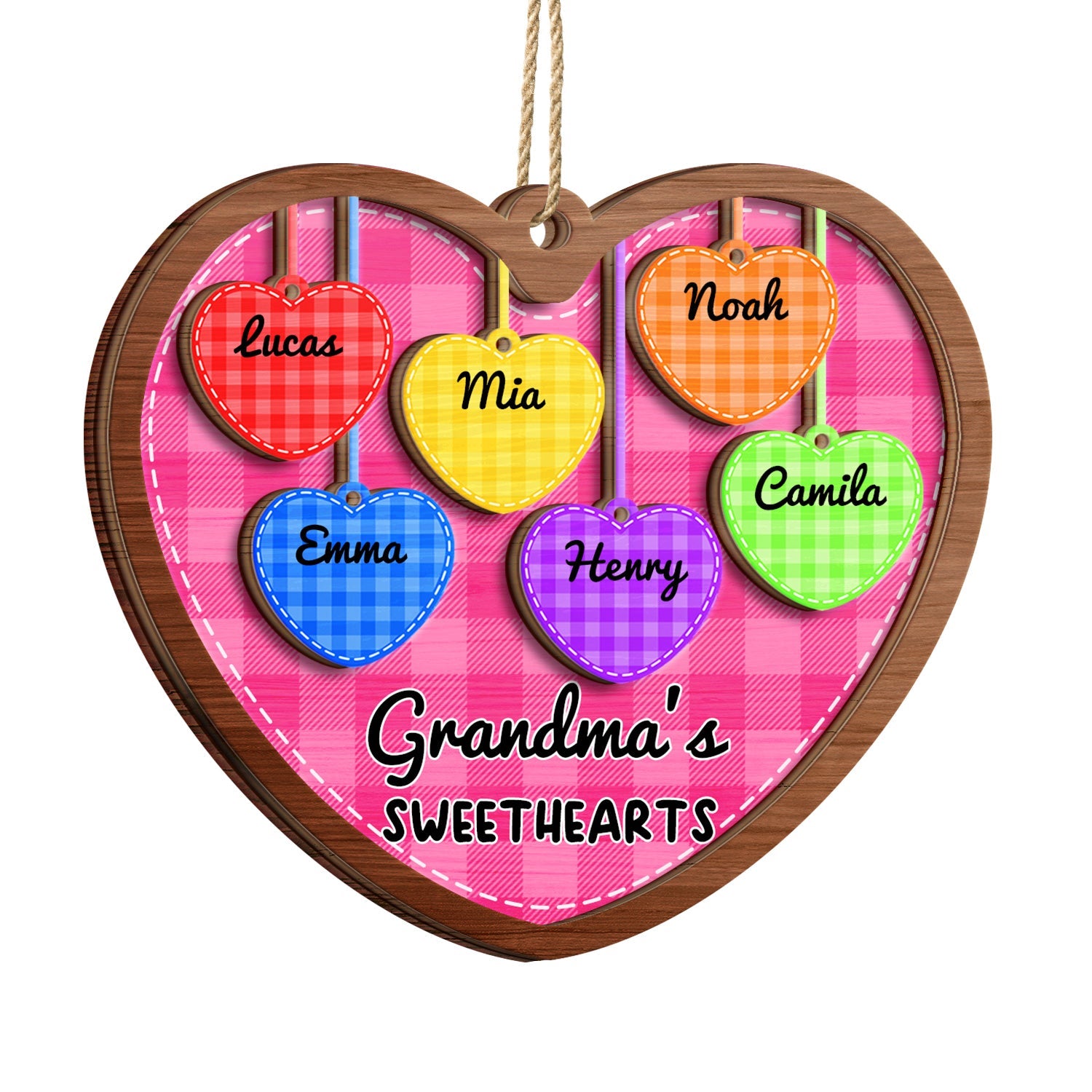 Checkered Pattern Grandma Sweethearts - Christmas Gift For Grandma - Personalized 2-Layered Wooden Ornament ORNA1210