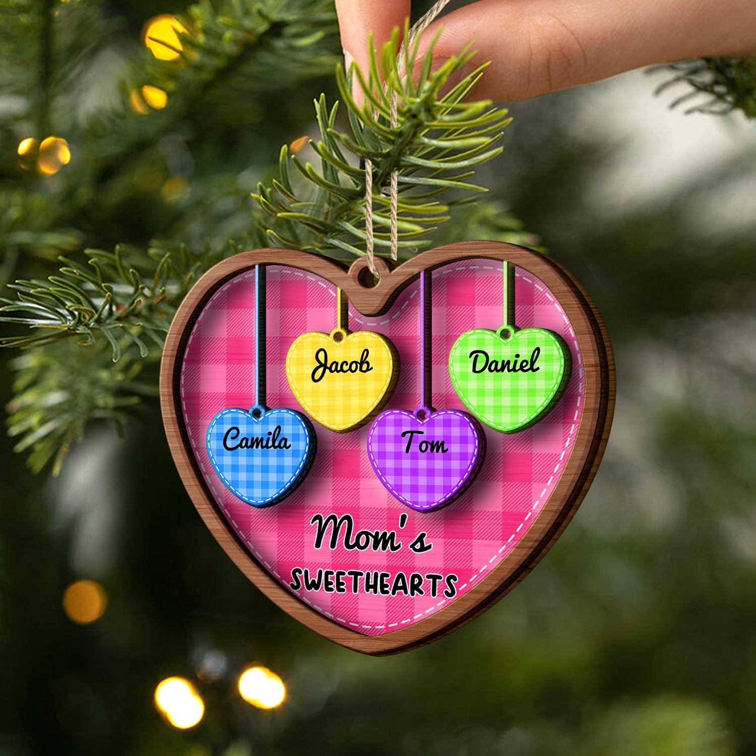 Checkered Pattern Grandma Sweethearts - Christmas Gift For Grandma - Personalized 2-Layered Wooden Ornament ORNA1210