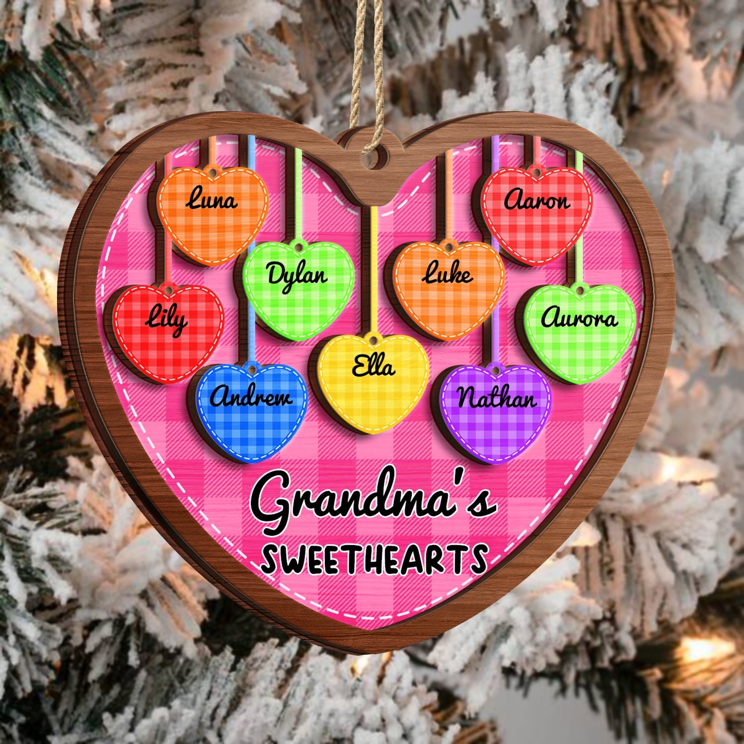 Checkered Pattern Grandma Sweethearts - Christmas Gift For Grandma - Personalized 2-Layered Wooden Ornament ORNA1210