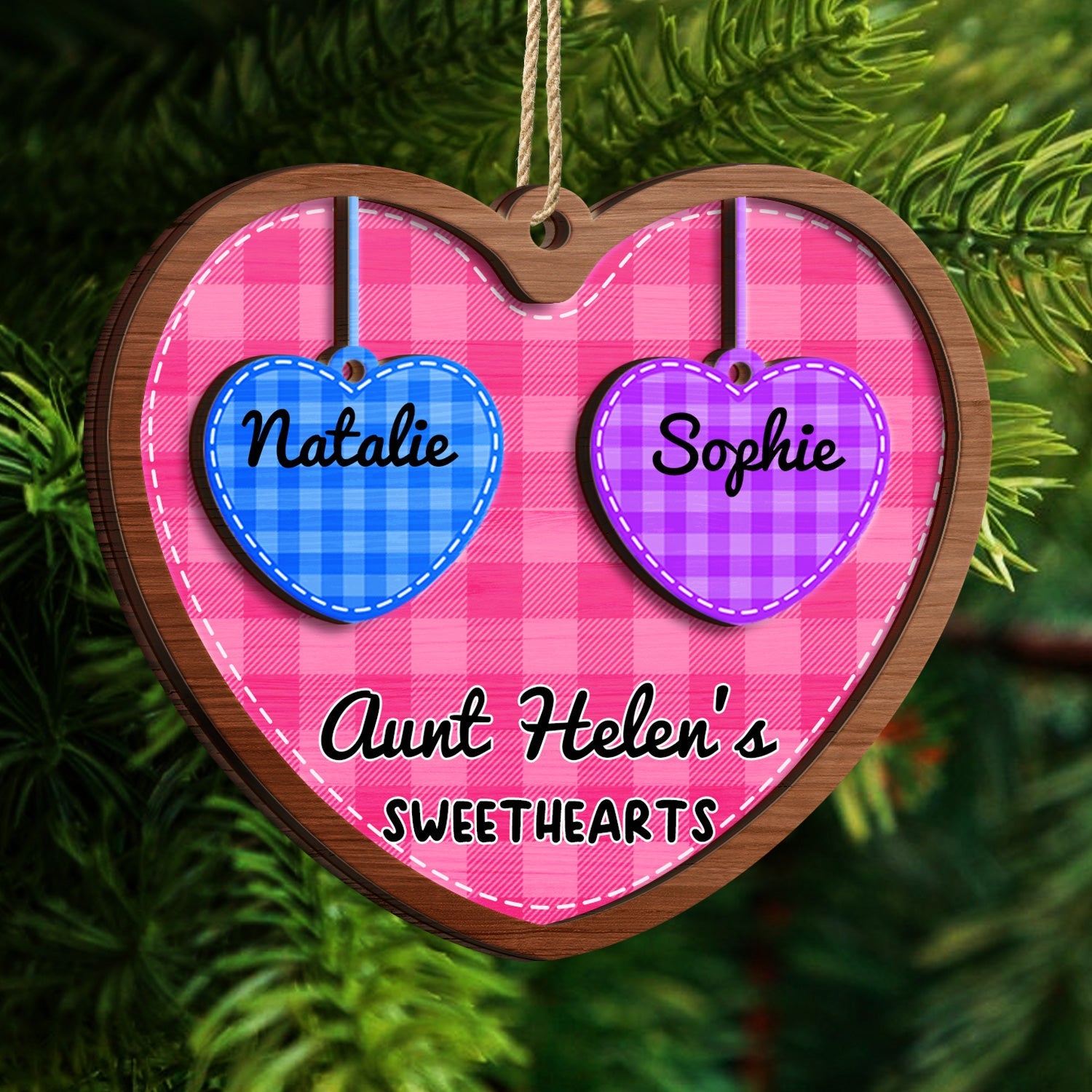 Checkered Pattern Grandma Sweethearts - Christmas Gift For Grandma - Personalized 2-Layered Wooden Ornament ORNA1210