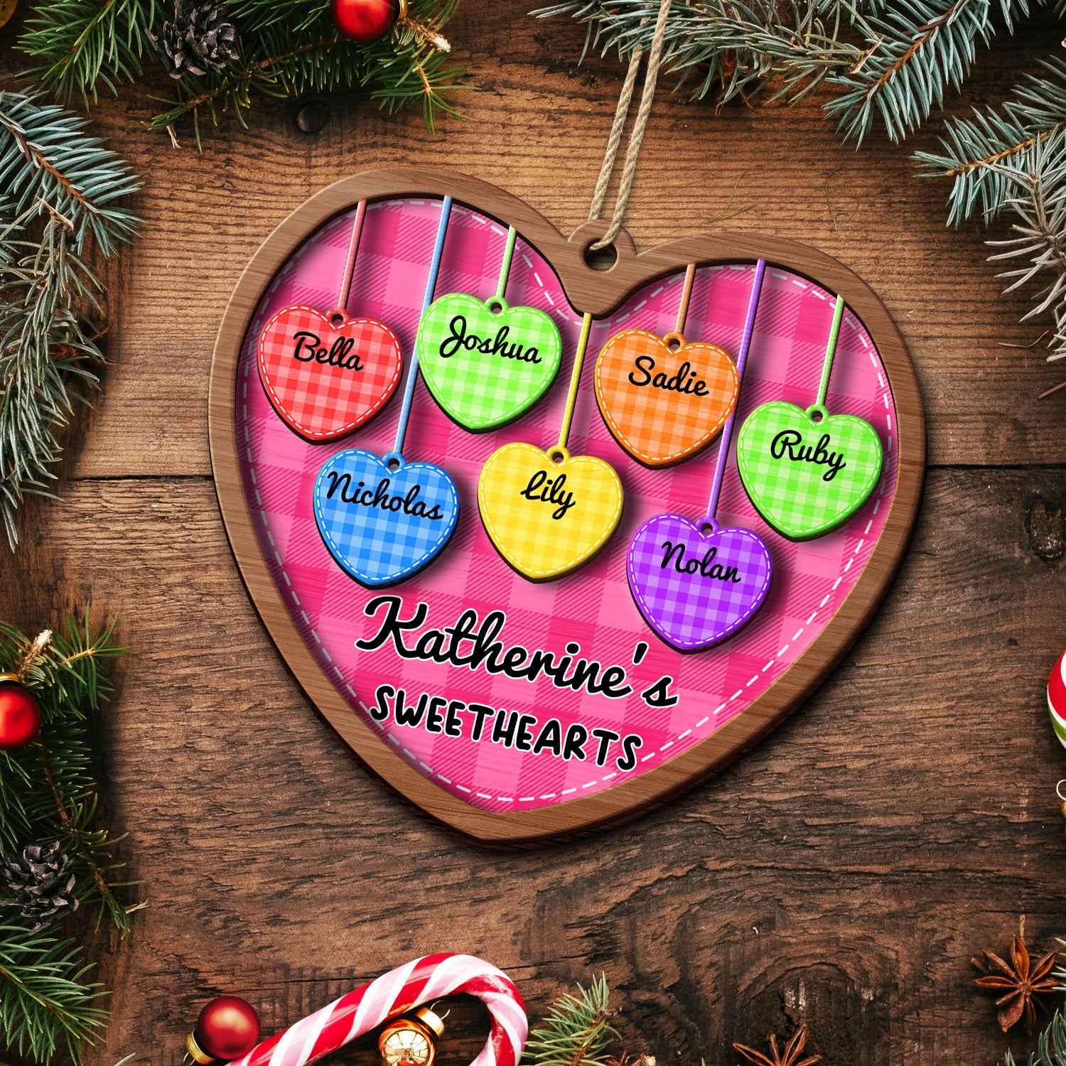 Checkered Pattern Grandma Sweethearts - Christmas Gift For Grandma - Personalized 2-Layered Wooden Ornament ORNA1210