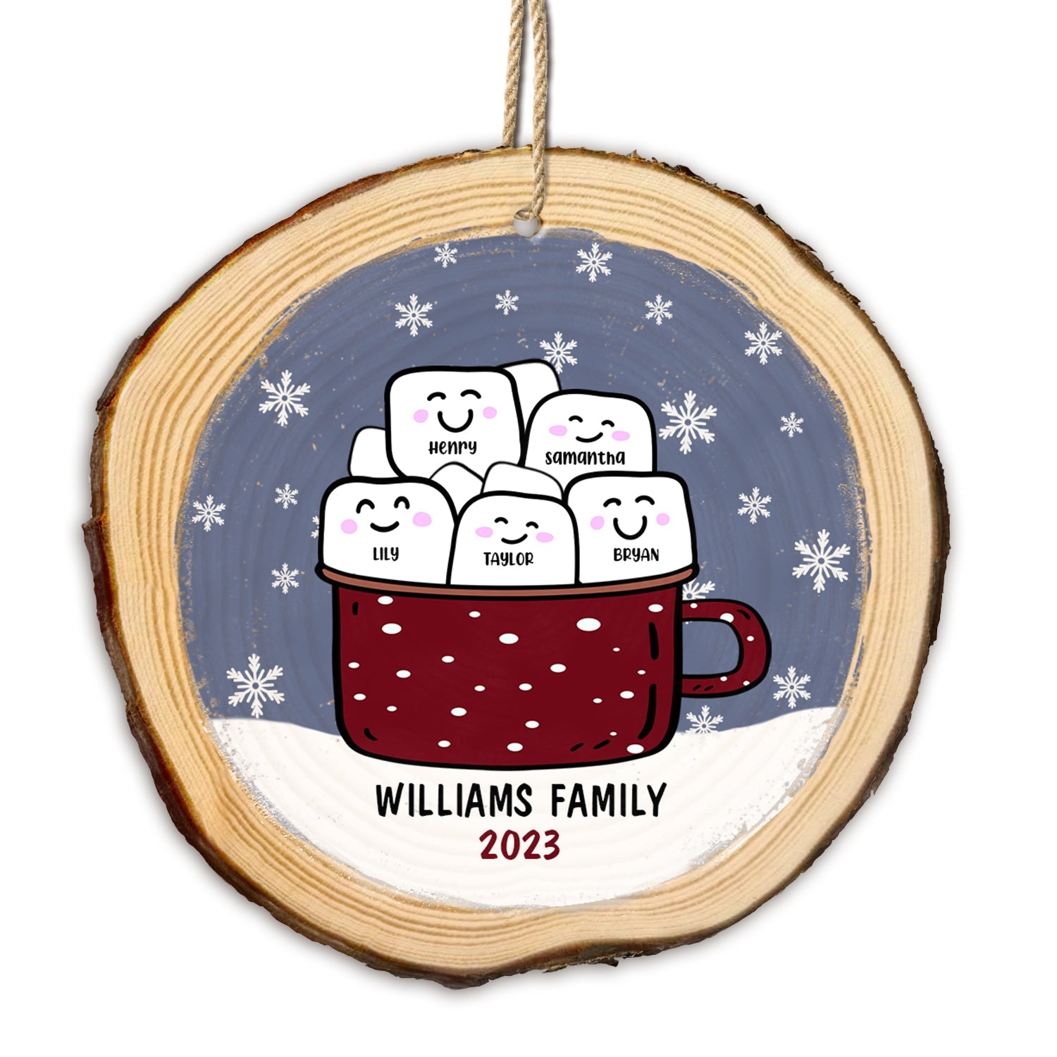 Marshmallow Hot Cocoa Cup - Christmas Gift For Family - Personalized Wood Slice Ornament ORNA1210