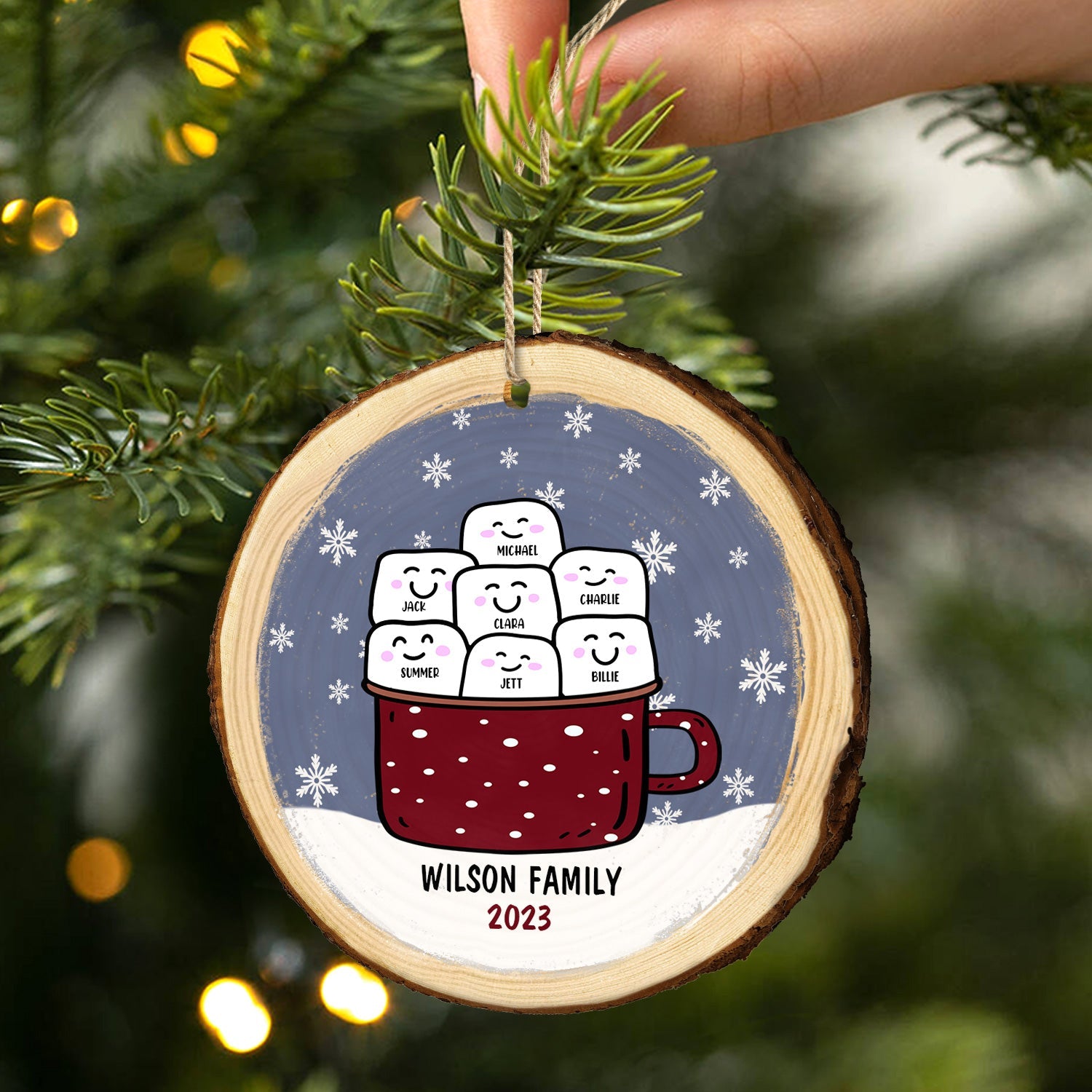 Marshmallow Hot Cocoa Cup - Christmas Gift For Family - Personalized Wood Slice Ornament ORNA1210