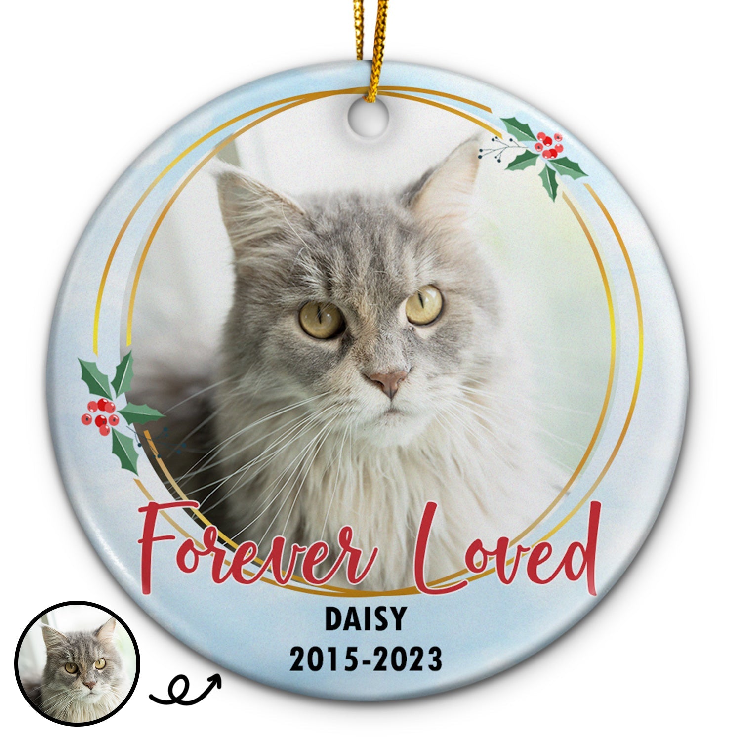 Custom Photo Forever Loved - Christmas Memorial Gift - Personalized Circle Ceramic Ornament ORNA1210