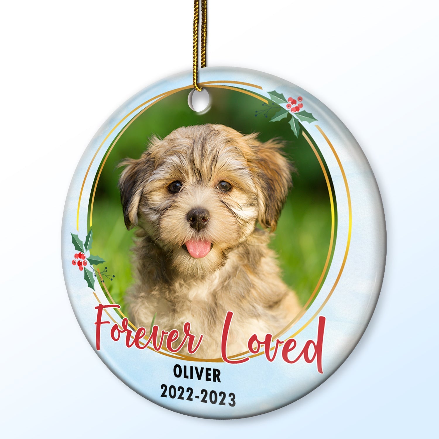 Custom Photo Forever Loved - Christmas Memorial Gift - Personalized Circle Ceramic Ornament ORNA1210