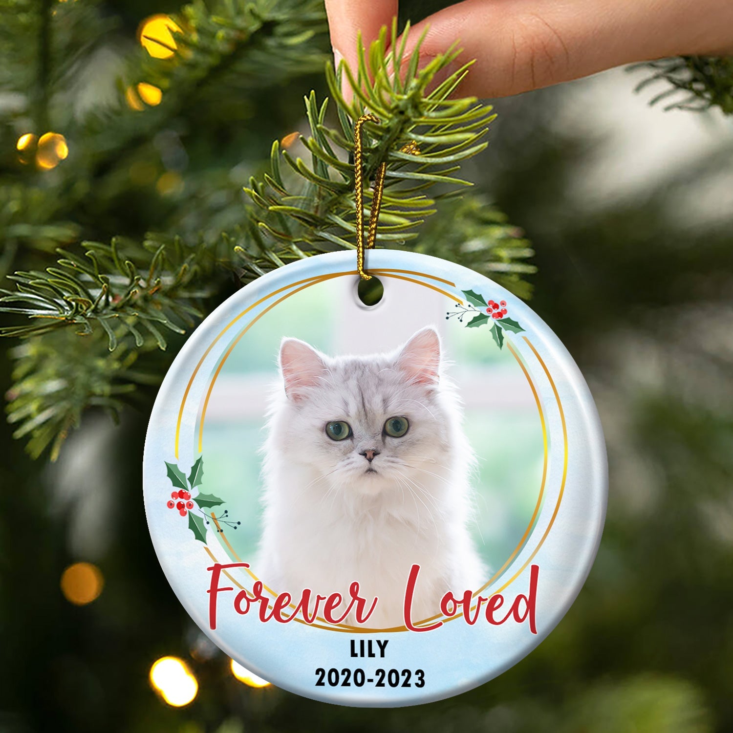 Custom Photo Forever Loved - Christmas Memorial Gift - Personalized Circle Ceramic Ornament ORNA1210