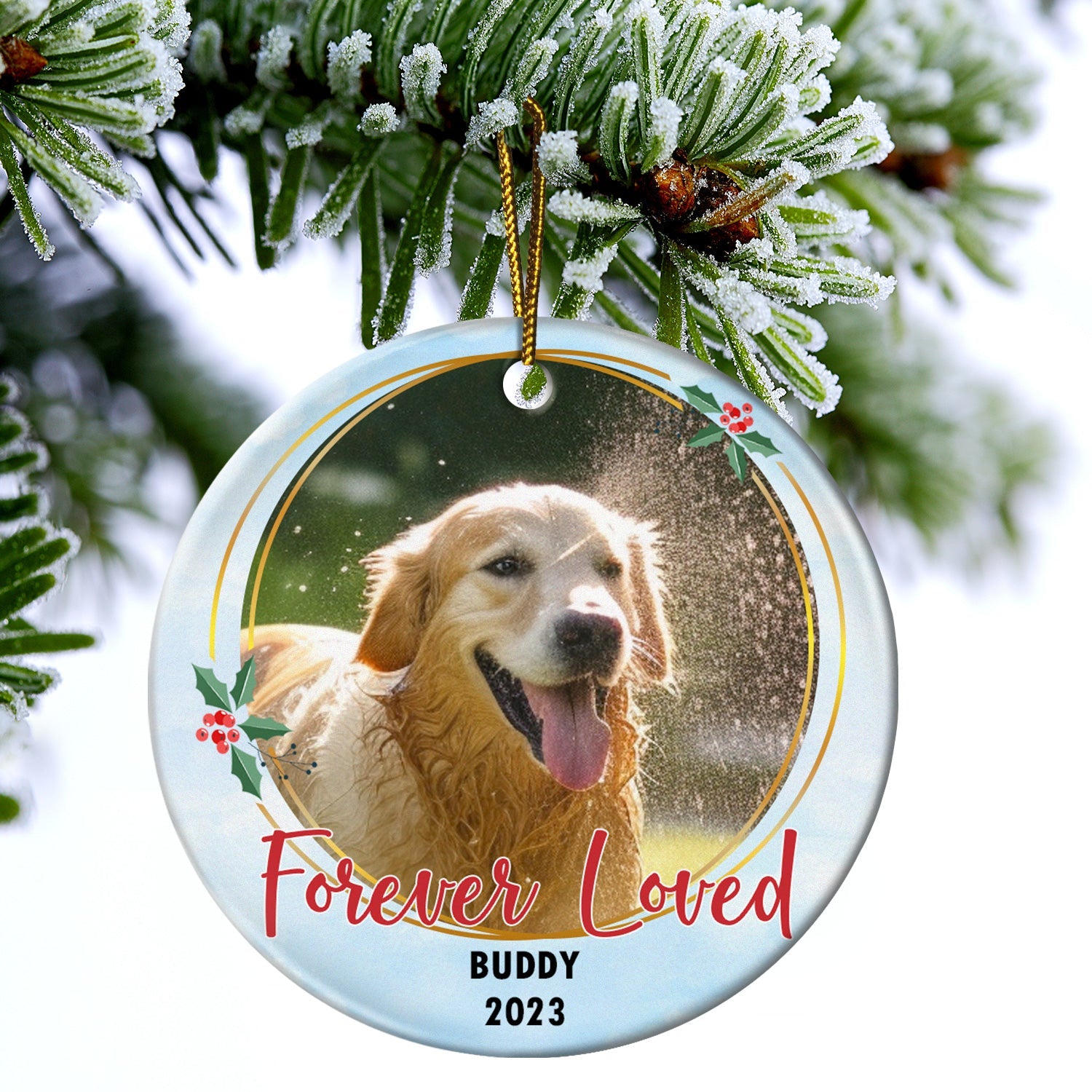 Custom Photo Forever Loved - Christmas Memorial Gift - Personalized Circle Ceramic Ornament ORNA1210