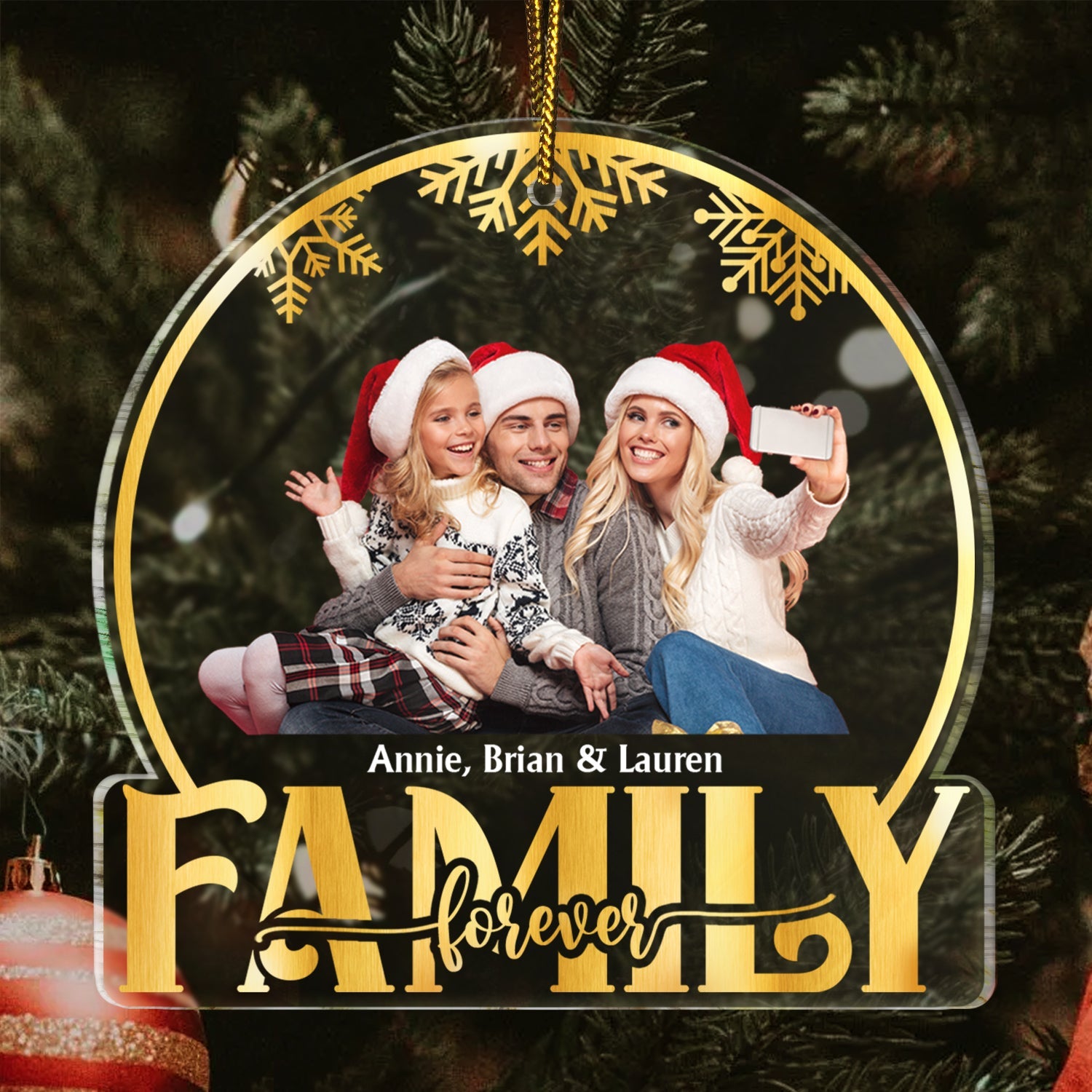 Custom Photo Stay Forever Snow Globe - Christmas Gift For Bestie, Sister, Sibling, Family - Personalized Custom Shaped Acrylic Ornament ORNA1210