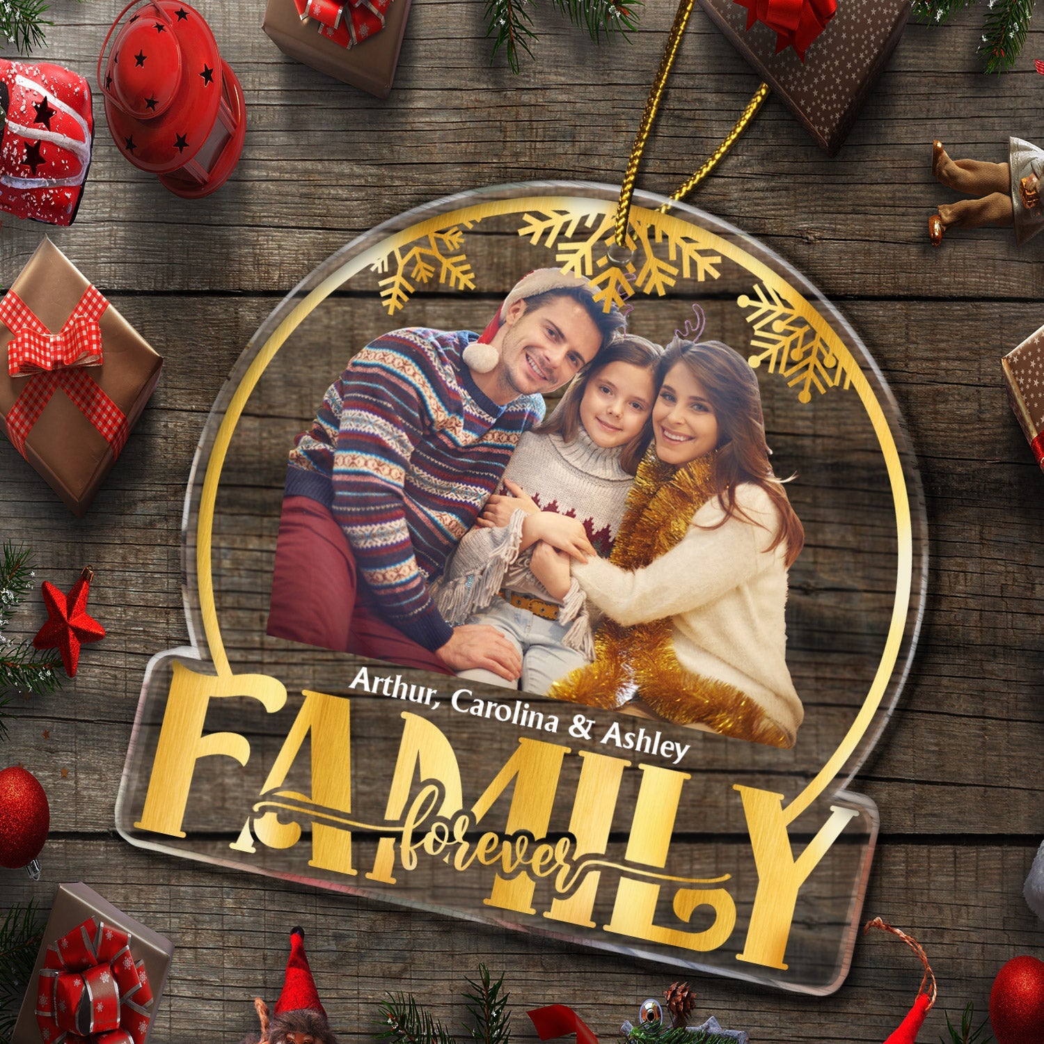 Custom Photo Stay Forever Snow Globe - Christmas Gift For Bestie, Sister, Sibling, Family - Personalized Custom Shaped Acrylic Ornament ORNA1210