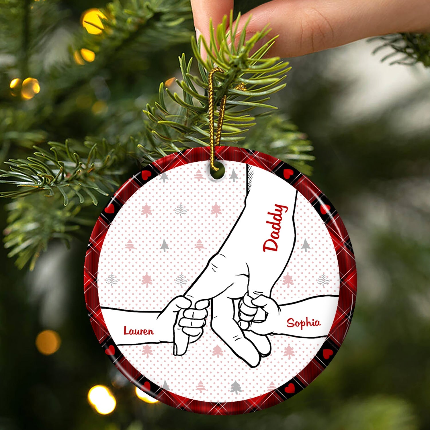 Hand In Hand, I Will Always Protect You - Christmas Gift For Parents, Grandparents - Personalized Circle Ceramic Ornament ORNA1210