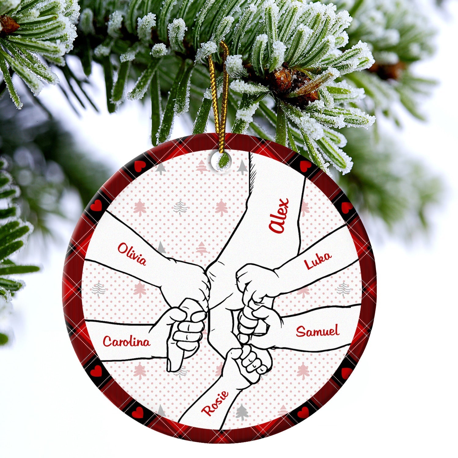 Hand In Hand, I Will Always Protect You - Christmas Gift For Parents, Grandparents - Personalized Circle Ceramic Ornament ORNA1210