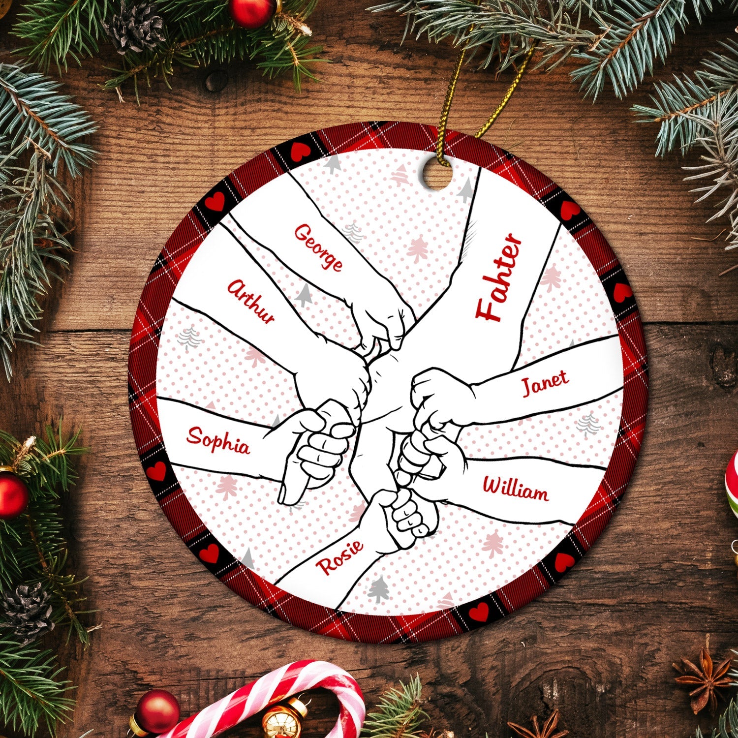 Hand In Hand, I Will Always Protect You - Christmas Gift For Parents, Grandparents - Personalized Circle Ceramic Ornament ORNA1210