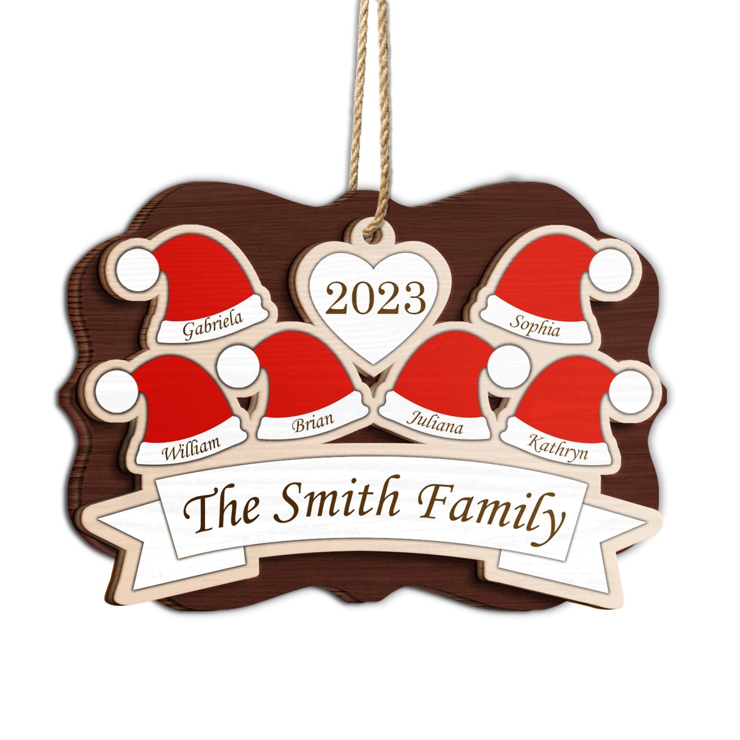 Santa Hats - Christmas Gift For Family, Parents, Grandparents - Personalized 2-Layered Wooden Ornament ORNA1210