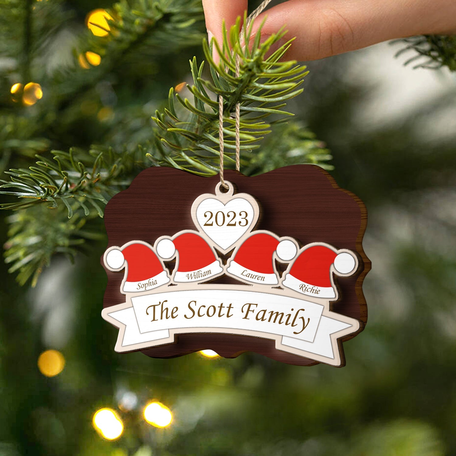 Santa Hats - Christmas Gift For Family, Parents, Grandparents - Personalized 2-Layered Wooden Ornament ORNA1210