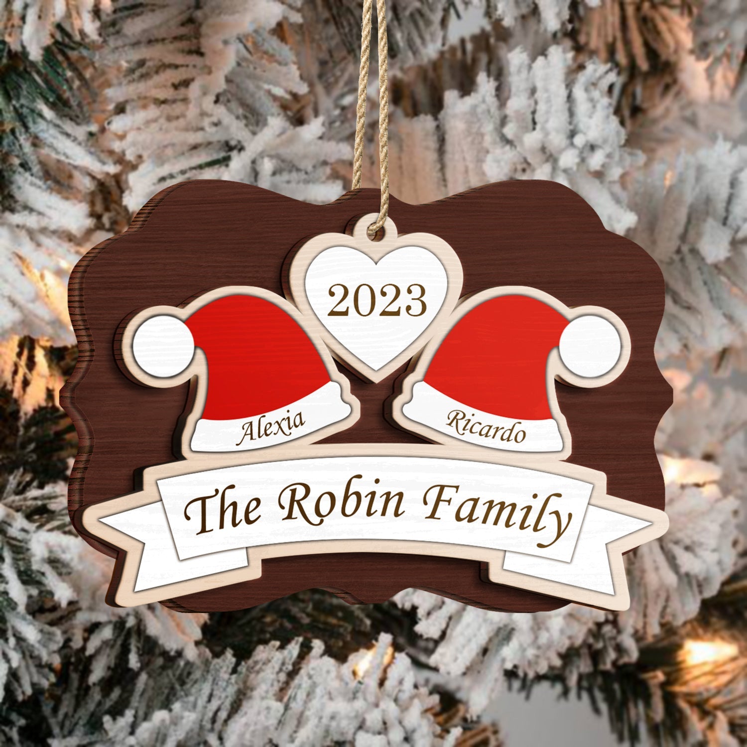 Santa Hats - Christmas Gift For Family, Parents, Grandparents - Personalized 2-Layered Wooden Ornament ORNA1210