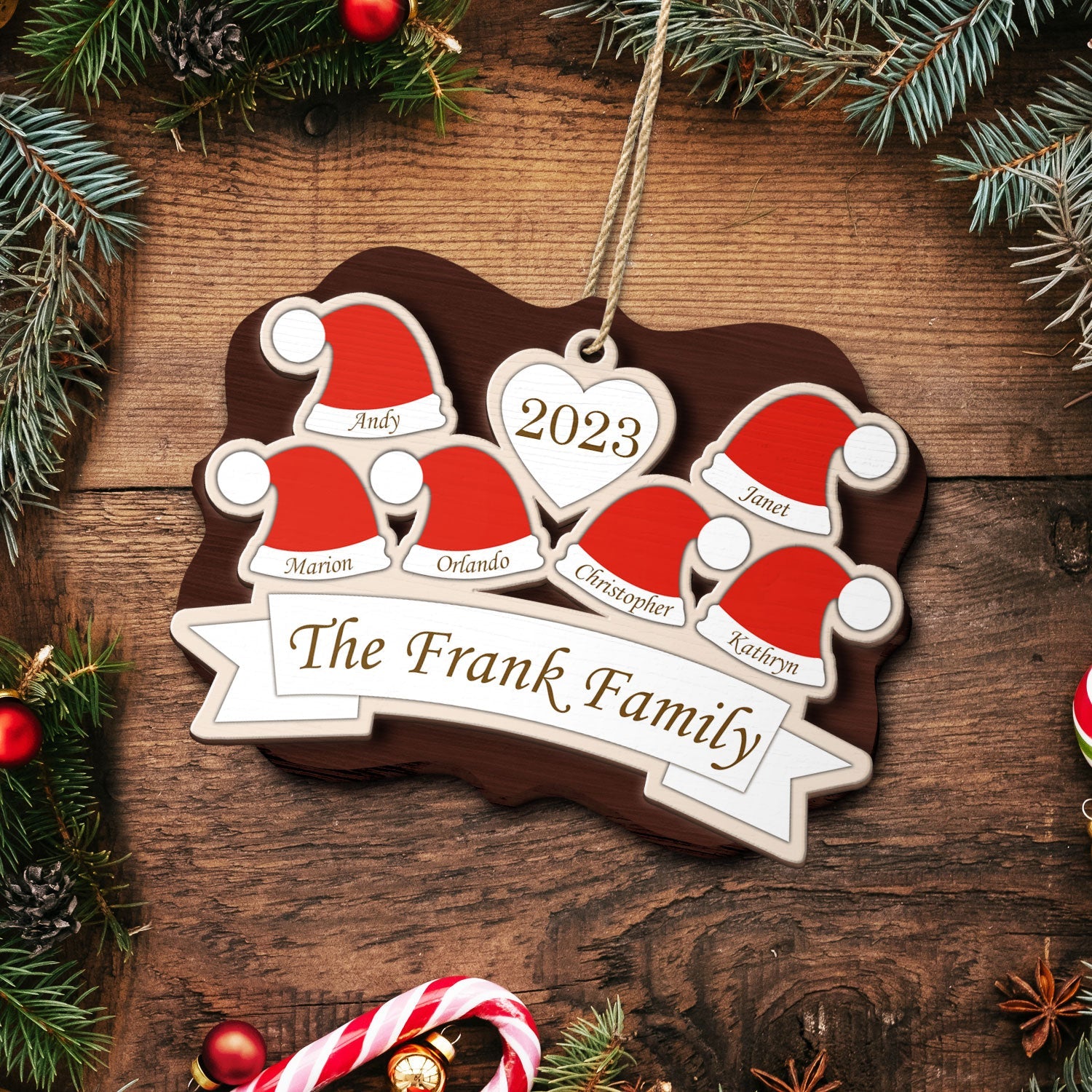 Santa Hats - Christmas Gift For Family, Parents, Grandparents - Personalized 2-Layered Wooden Ornament ORNA1210