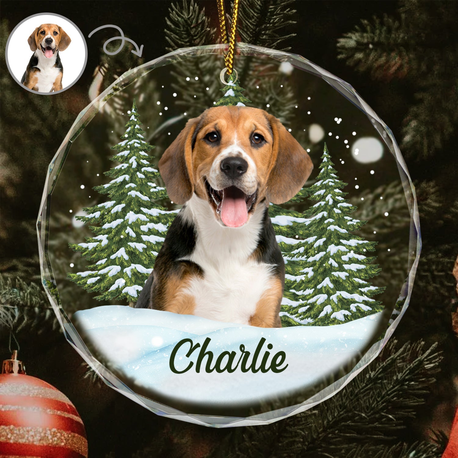Custom Photo Pet Face - Christmas Gift For Dog Lovers, Cat Lovers, Pet Lovers, Pet Memorial - Personalized Circle Glass Ornament ORNA1210