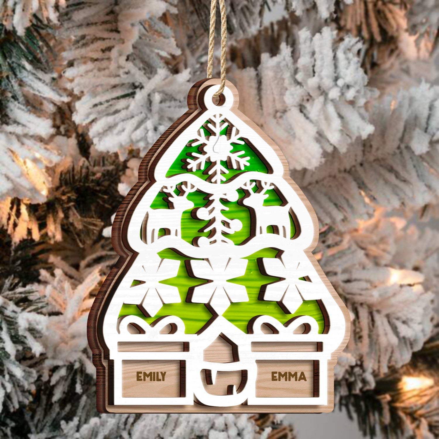 Christmas Presents Under The Tree - Gift For Family - Personalized 2-Layered Wooden Ornament ORNA1210