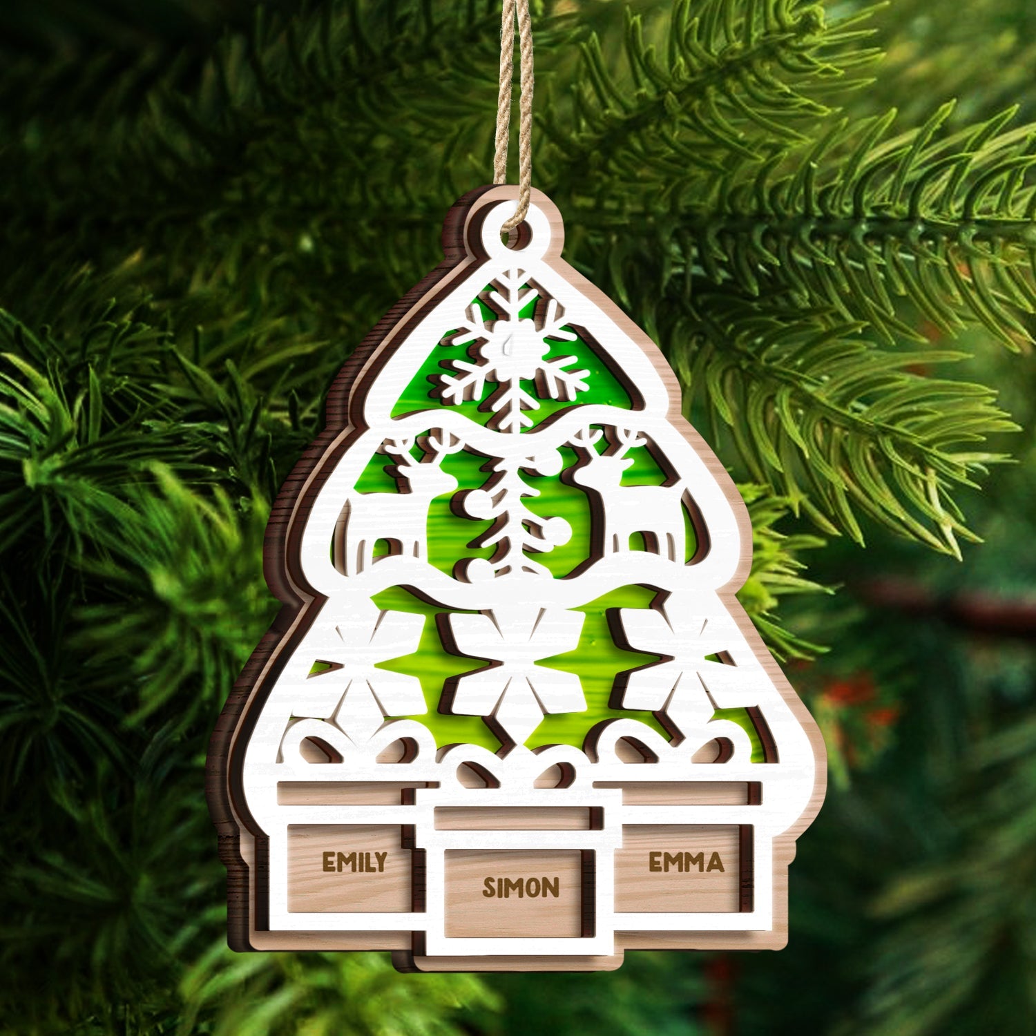 Christmas Presents Under The Tree - Gift For Family - Personalized 2-Layered Wooden Ornament ORNA1210