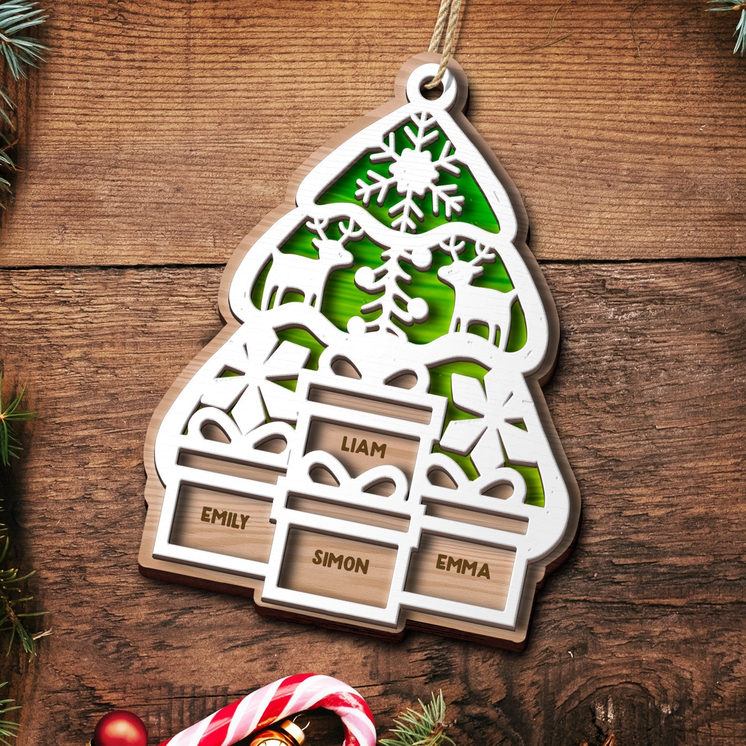 Christmas Presents Under The Tree - Gift For Family - Personalized 2-Layered Wooden Ornament ORNA1210