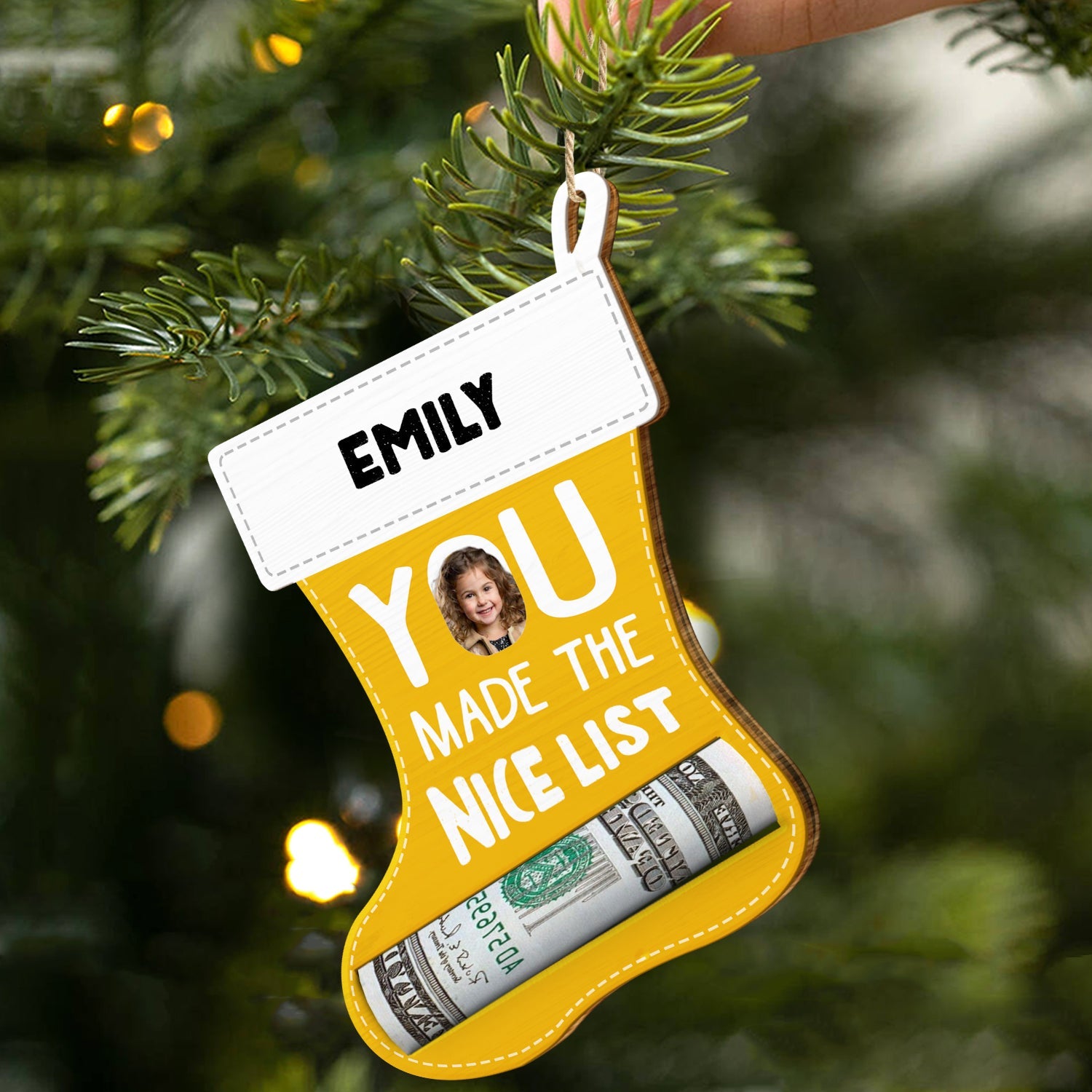 Custom Photo Made The Nice List - Christmas Gift For Kids - Personalized Wooden Cutout Ornament, Money Holder Ornament ORNA1210