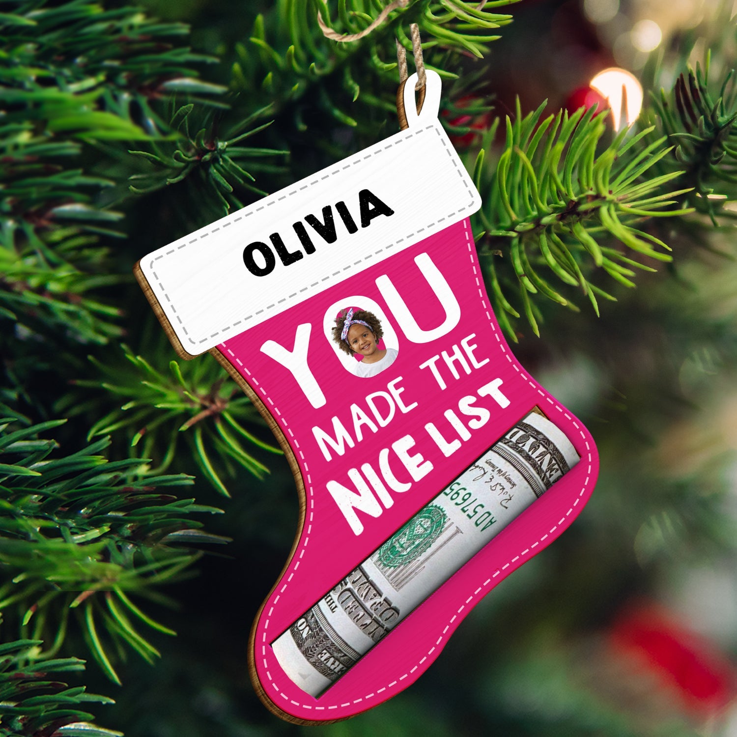 Custom Photo Made The Nice List - Christmas Gift For Kids - Personalized Wooden Cutout Ornament, Money Holder Ornament ORNA1210