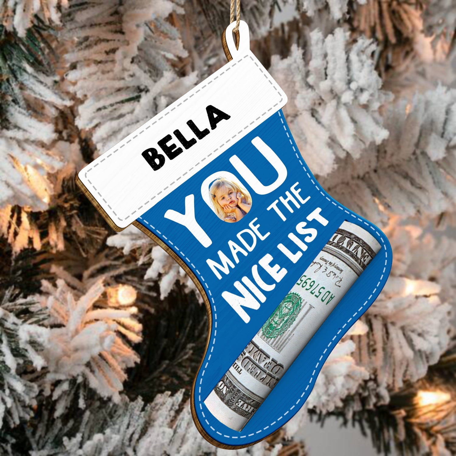Custom Photo Made The Nice List - Christmas Gift For Kids - Personalized Wooden Cutout Ornament, Money Holder Ornament ORNA1210