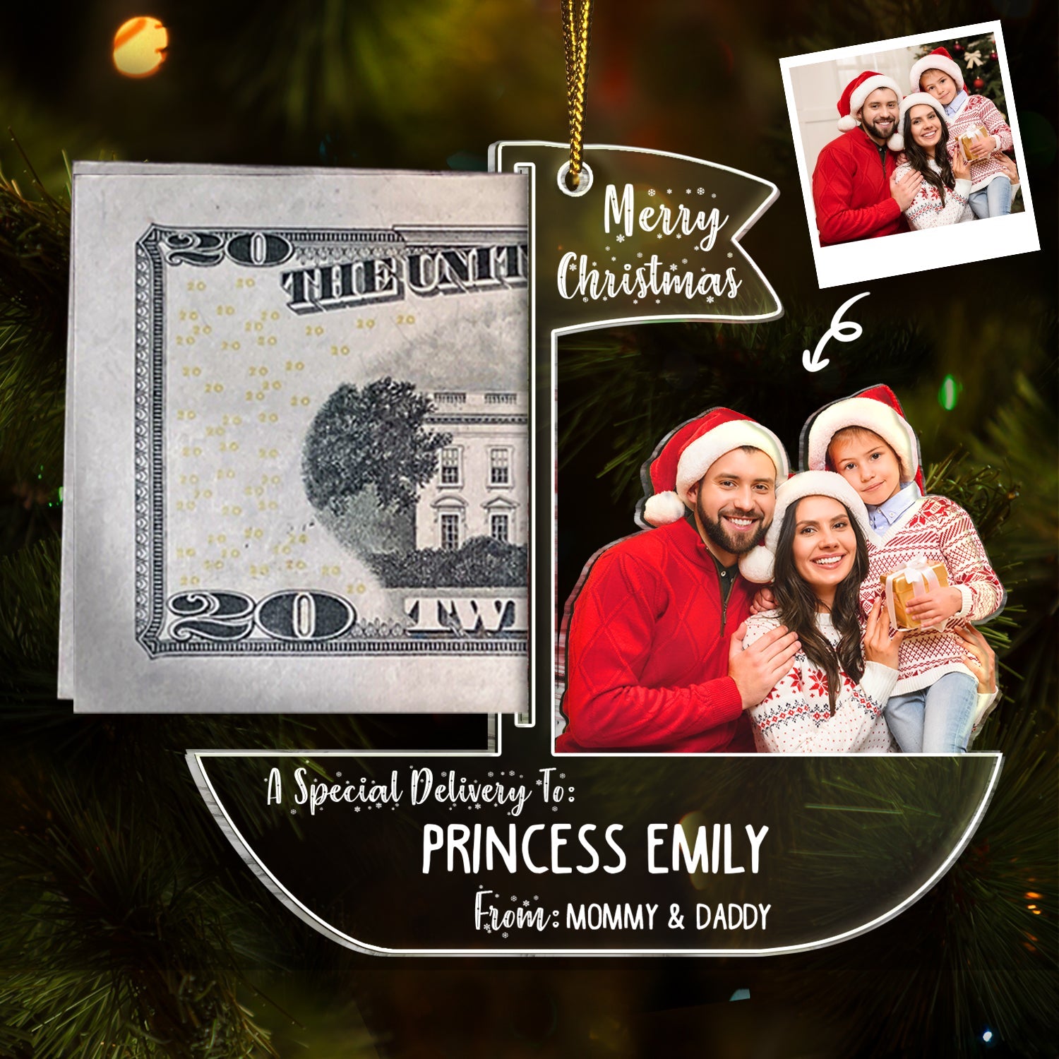 Custom Photo Special Delivery - Christmas Gift For Family And Best Friends - Personalized Cutout Acrylic Ornament, Money Holder Ornament ORNA1210