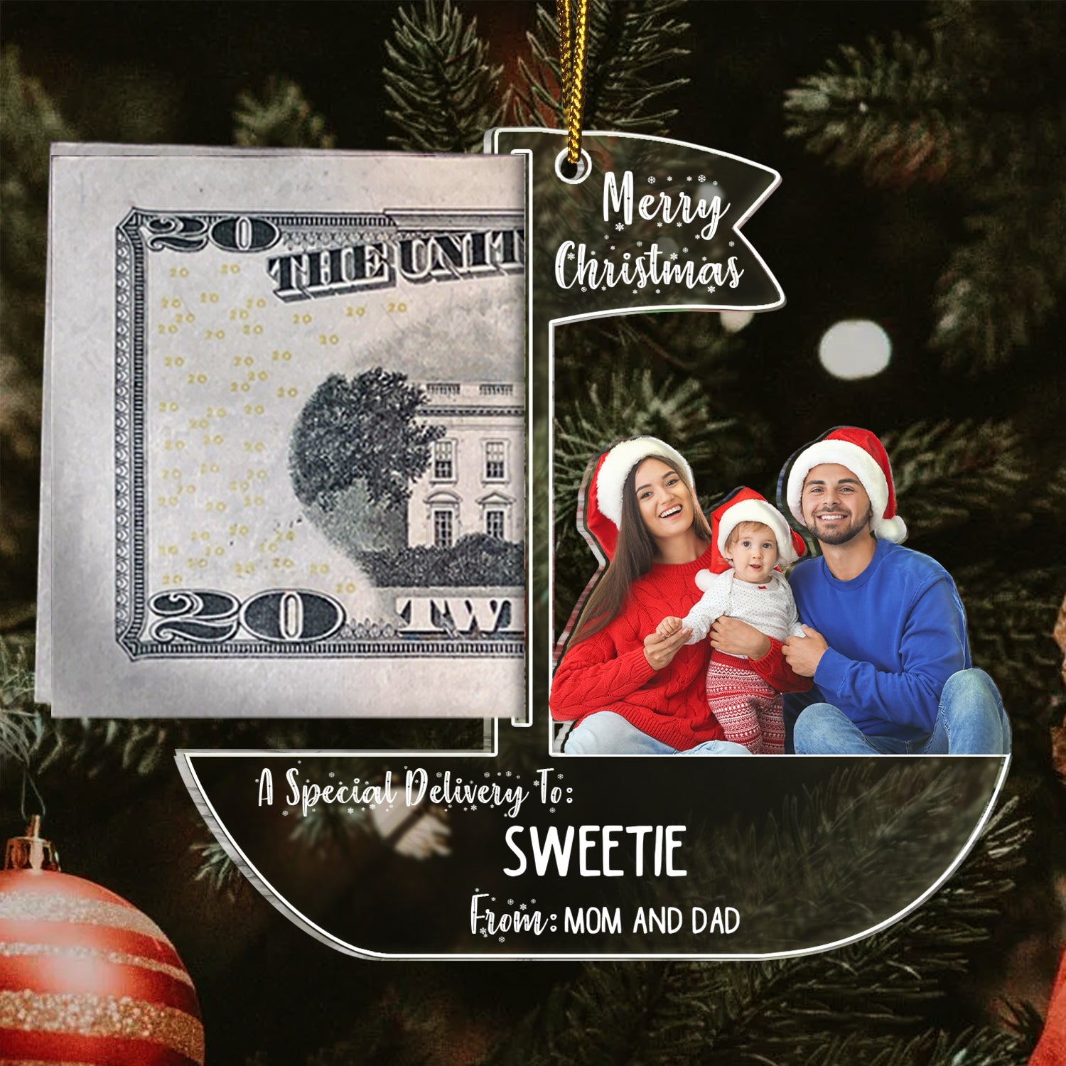 Custom Photo Special Delivery - Christmas Gift For Family And Best Friends - Personalized Cutout Acrylic Ornament, Money Holder Ornament ORNA1210
