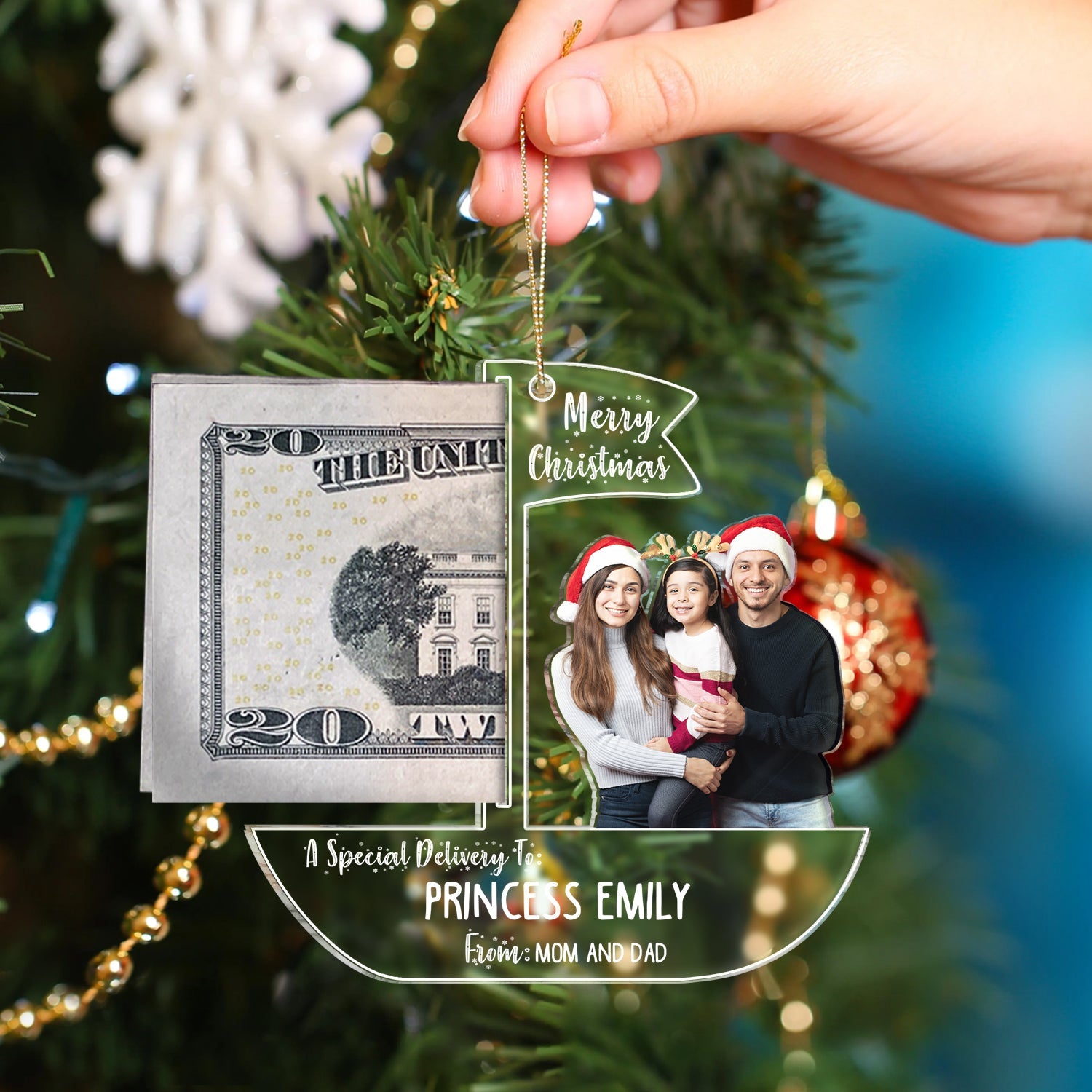 Custom Photo Special Delivery - Christmas Gift For Family And Best Friends - Personalized Cutout Acrylic Ornament, Money Holder Ornament ORNA1210