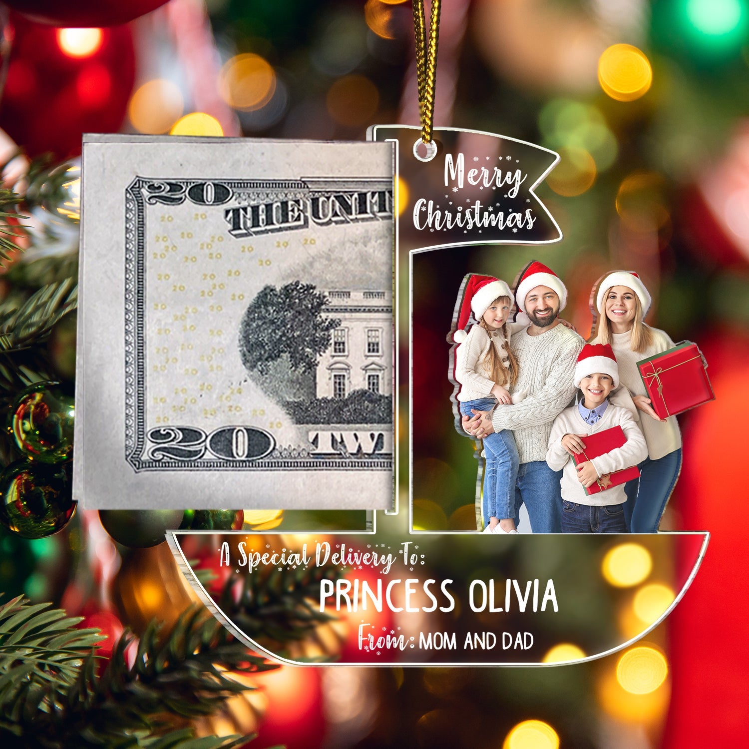 Custom Photo Special Delivery - Christmas Gift For Family And Best Friends - Personalized Cutout Acrylic Ornament, Money Holder Ornament ORNA1210