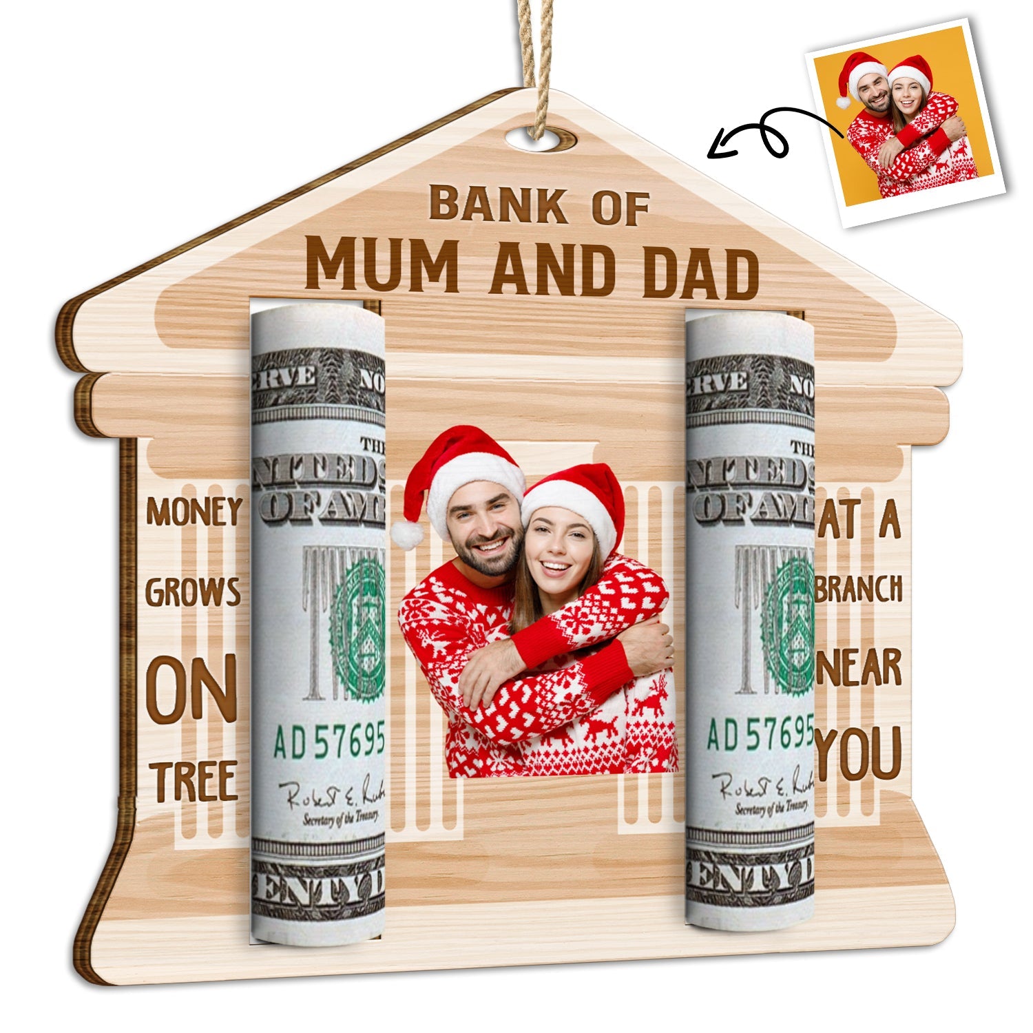 Custom Photo Bank Of Parents Grandparents - Christmas Gift For Kids - Personalized Wooden Cutout Ornament, Money Holder Ornament ORNA1210