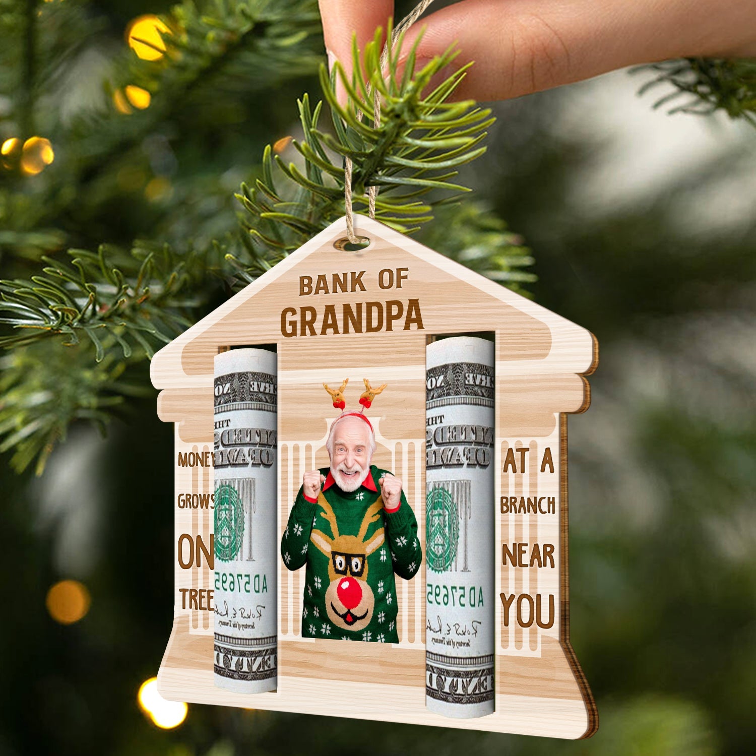 Custom Photo Bank Of Parents Grandparents - Christmas Gift For Kids - Personalized Wooden Cutout Ornament, Money Holder Ornament ORNA1210