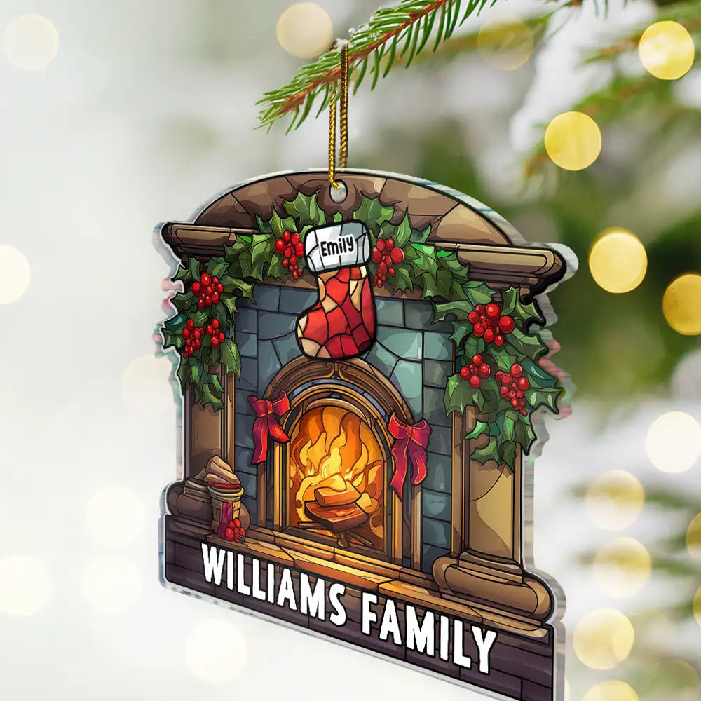 Christmas Stocking On Fireplace Family - Personalized Custom Shaped Acrylic Ornament ORNA1210