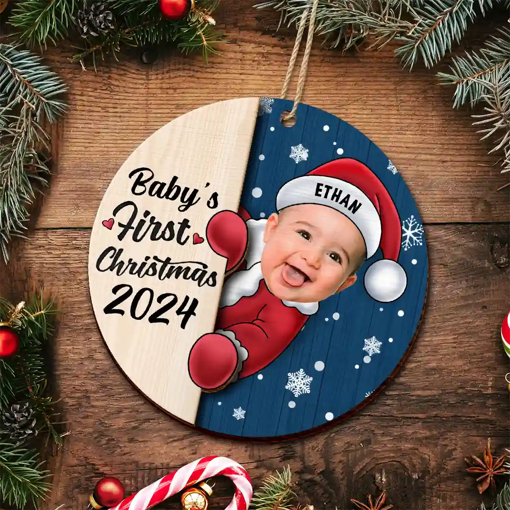 Custom Photo Christmas Santa Baby - Personalized 2-Layered Wooden Ornament ORNA1210