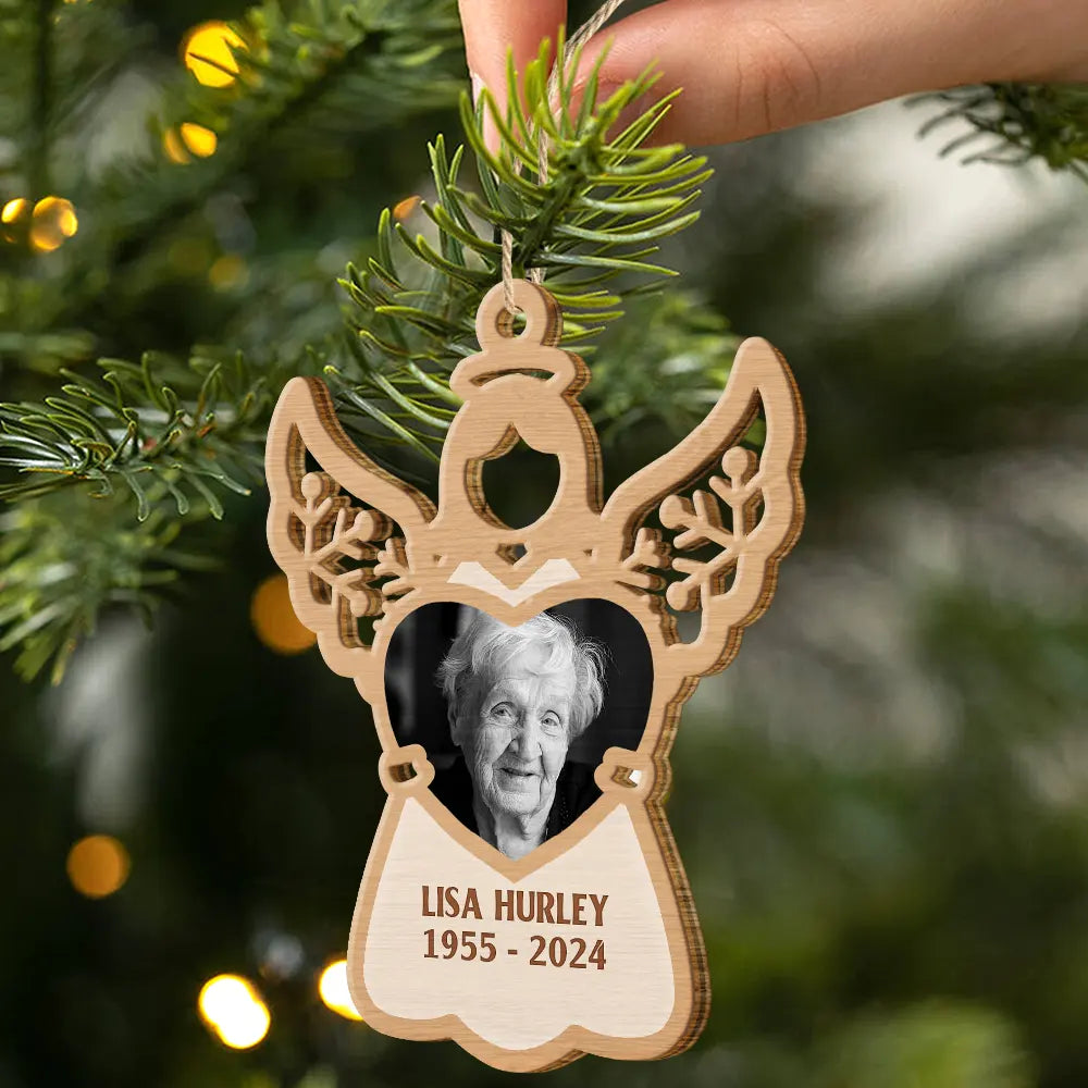 Custom Photo Angel Holds My Loved Ones - Personalized Wooden Cutout Ornament ORNA1210
