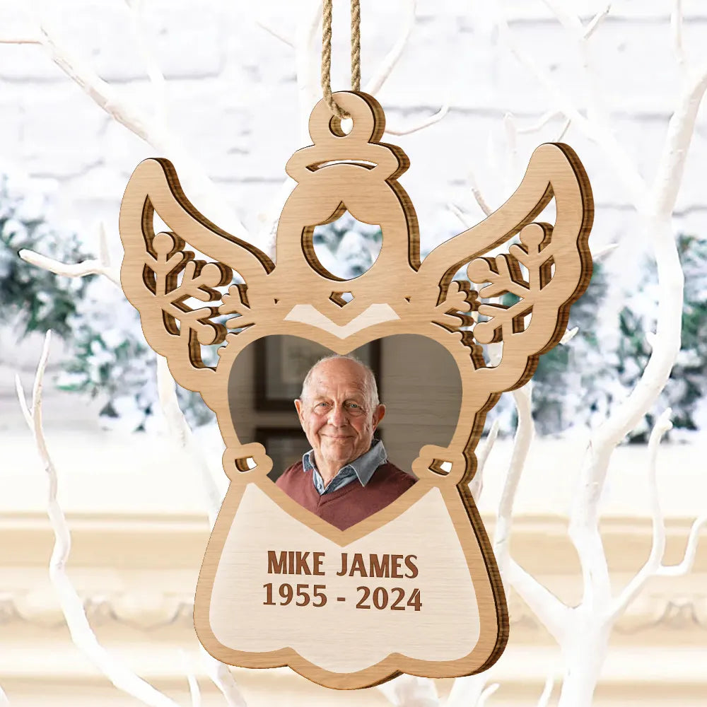 Custom Photo Angel Holds My Loved Ones - Personalized Wooden Cutout Ornament ORNA1210