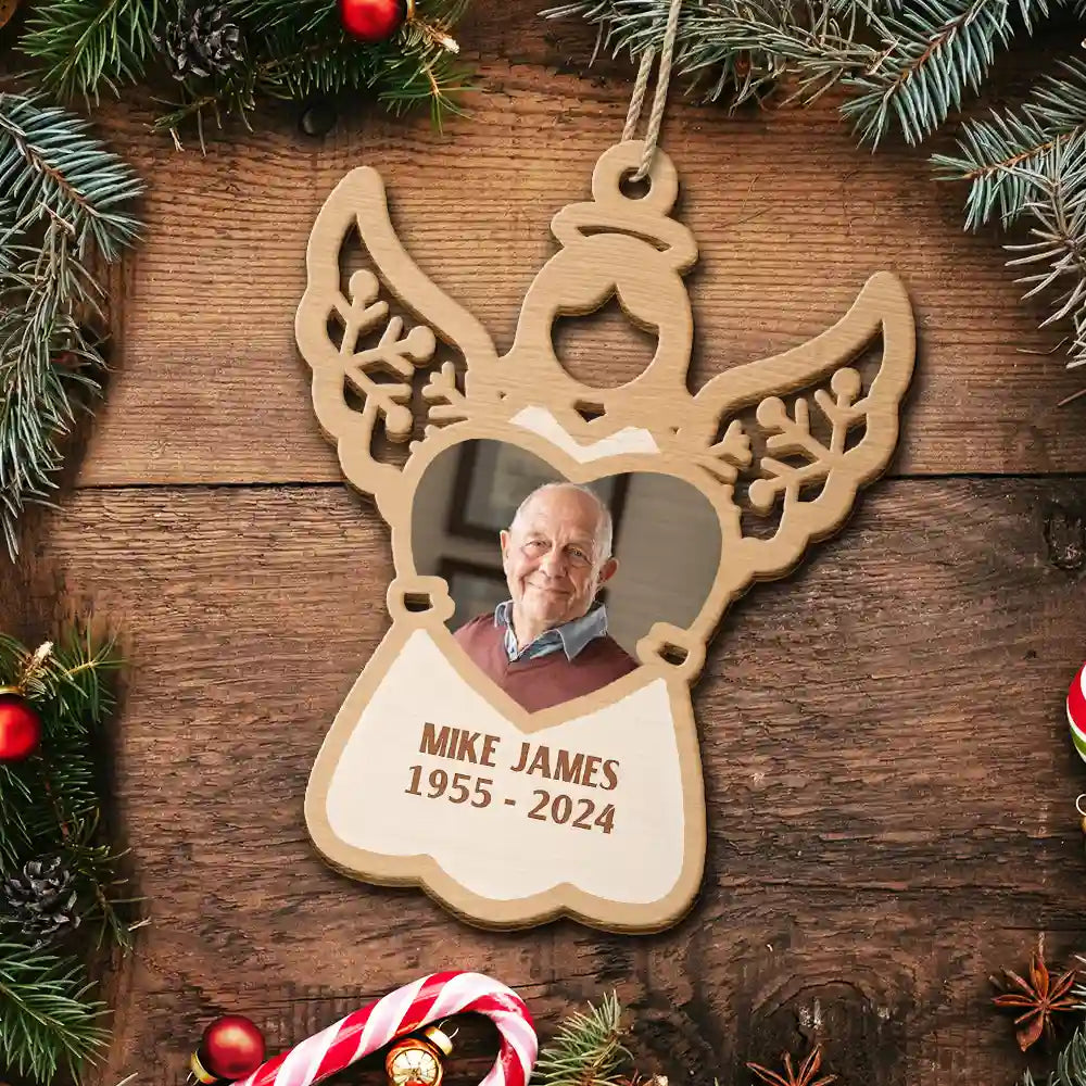 Custom Photo Angel Holds My Loved Ones - Personalized Wooden Cutout Ornament ORNA1210