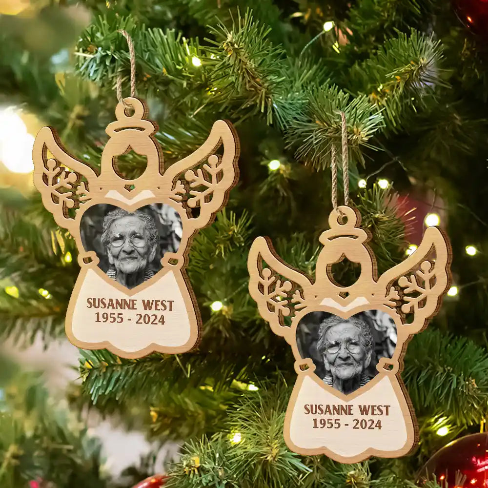 Custom Photo Angel Holds My Loved Ones - Personalized Wooden Cutout Ornament ORNA1210
