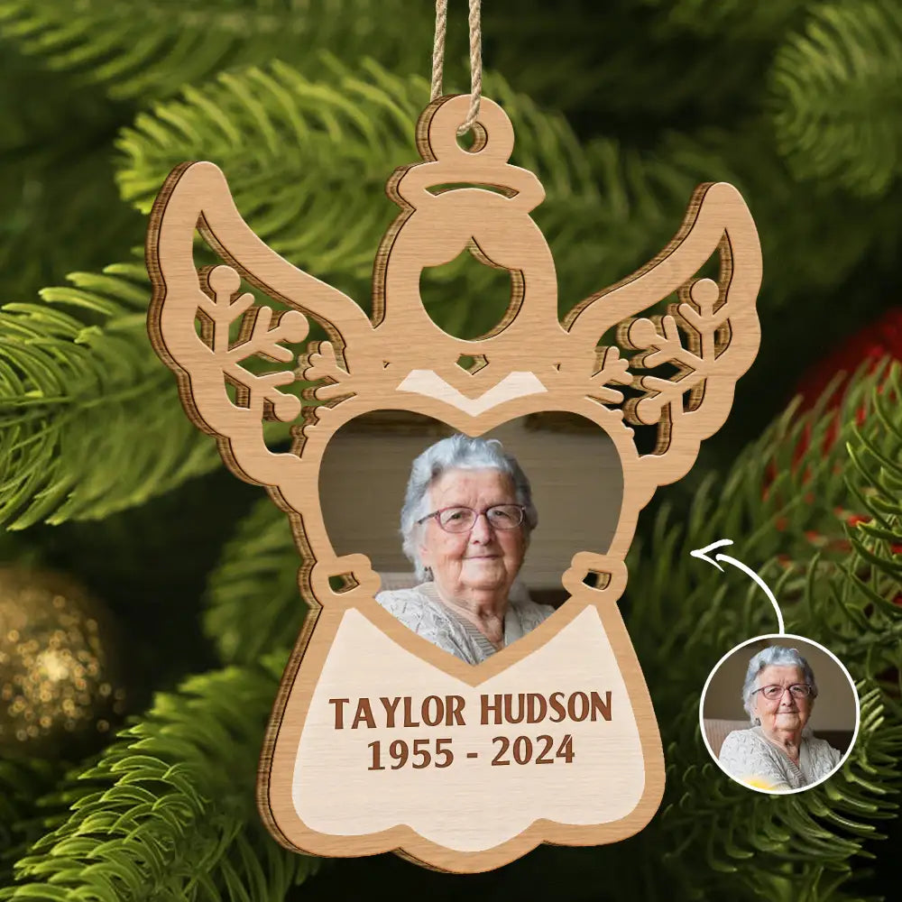 Custom Photo Angel Holds My Loved Ones - Personalized Wooden Cutout Ornament ORNA1210