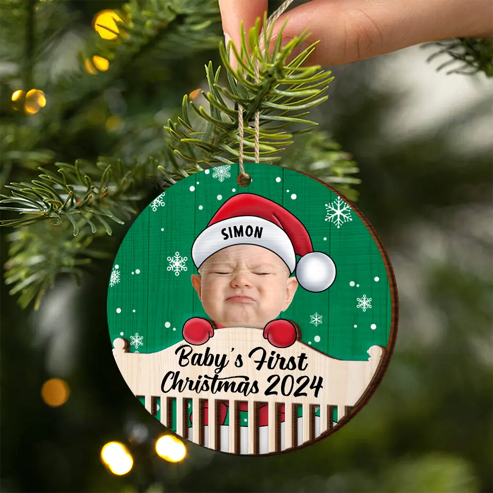 Custom Photo Christmas Baby Crib - Personalized 2-Layered Wooden Ornament ORNA1210