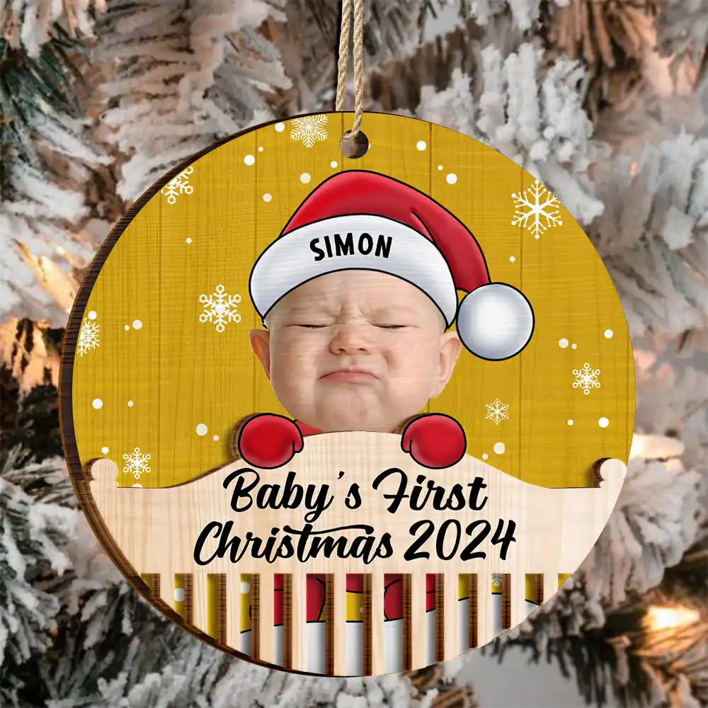 Custom Photo Christmas Baby Crib - Personalized 2-Layered Wooden Ornament ORNA1210