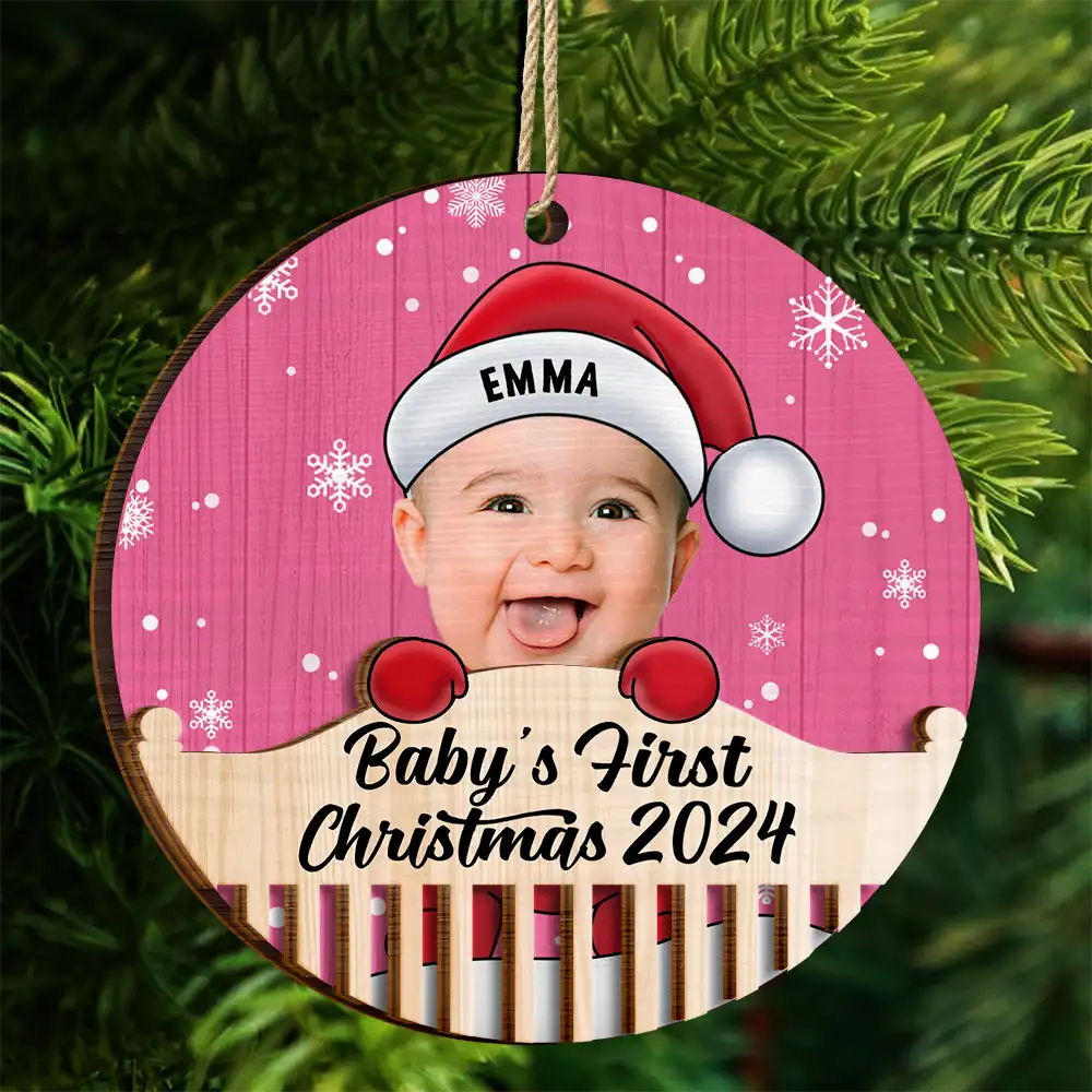 Custom Photo Christmas Baby Crib - Personalized 2-Layered Wooden Ornament ORNA1210
