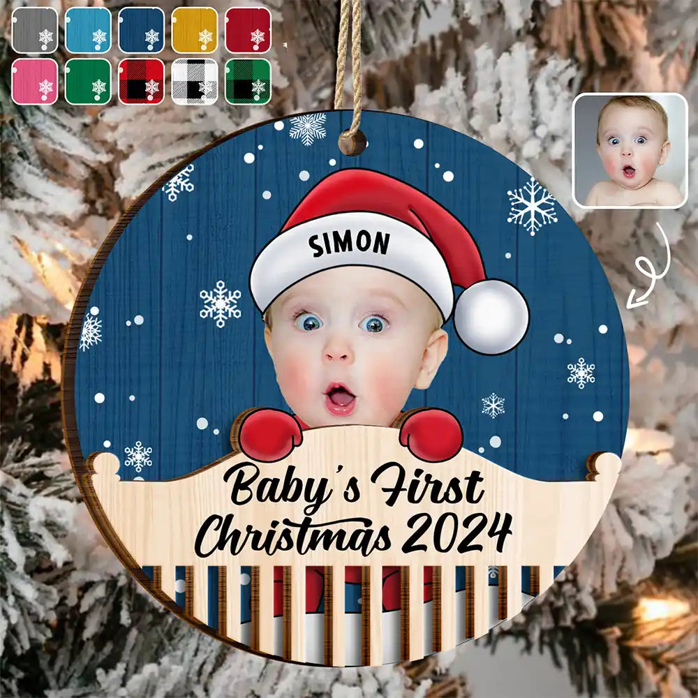 Custom Photo Christmas Baby Crib - Personalized 2-Layered Wooden Ornament ORNA1210